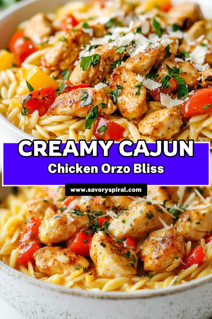 Discover the deliciousness of Creamy Cajun Chicken Orzo, a perfect easy orzo pasta dinner! This one-pot Cajun meal combines tender chicken, zesty Cajun seasoning, and creamy goodness for a satisfying dish ready in just 30 minutes. It’s an ideal night for a creamy pasta dish that the whole family will love. Try this Cajun chicken recipe tonight and make meal time special! Save for later! #CajunChickenRecipe #OnePotMeal #EasyDinner #CreamyPastaDish