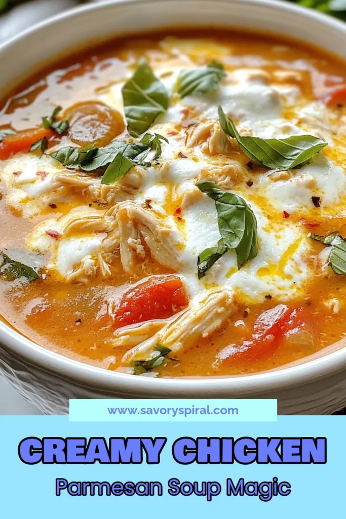 Savor the rich flavors of Crockpot Chicken Parmesan Soup, a creamy chicken soup recipe that's perfect for busy days! This easy slow cooker soup combines tender chicken, zesty tomatoes, and delicious cheeses for a comforting chicken dish the whole family will love. Discover how simple it is to make this Parmesan cheese soup recipe today. Don't miss out - save this recipe for your next cozy night in! #CrockpotChickenParmesan #EasySlowCookerSoup #ComfortingDishes #ChickenSoupRecipe