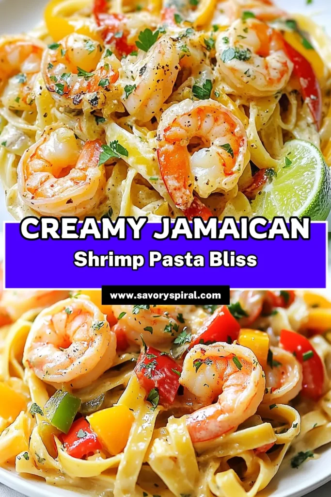 Indulge in the flavors of the Caribbean with this Jamaican Shrimp Pasta! This creamy shrimp fettuccine combines succulent shrimp seasoned with jerk seasoning and a luscious coconut milk pasta recipe that’s easy to make. Ideal for any weeknight dinner, this easy pasta with shrimp is a delight that will impress your family and friends. Save this recipe for a taste of Jamaica on your plate! #JamaicanShrimpPasta #CreamyShrimpFettuccine #CoconutMilkPasta #EasyPastaWithShrimp
