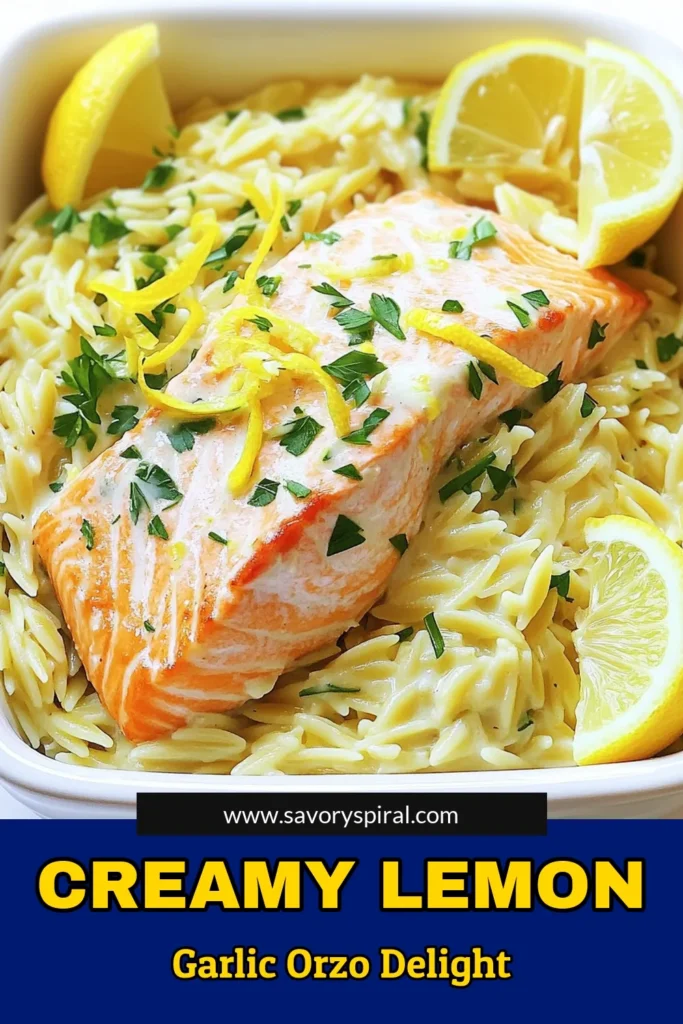 Delight your taste buds with this creamy lemon garlic orzo with salmon recipe! This dish is a perfect blend of rich flavors and comforting textures, making it a quick and delicious meal for any night. Discover how to create this creamy comfort food in just 30 minutes with simple ingredients like orzo, salmon, and a zesty lemon sauce. Click through for the full recipe and elevate your dinner tonight! #CreamyOrzo #SalmonRecipes #HealthyDinner #EasyRecipes