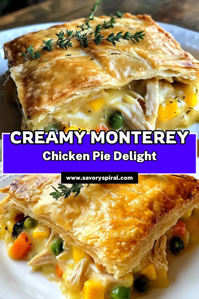 Craving comfort food? Try this Monterey Chicken Pot Pie recipe for an easy chicken pot pie that your family will love! Loaded with shredded chicken, Monterey Jack cheese, and mixed veggies, this homemade pot pie with cheese is the perfect savory chicken pie for any occasion. Ready in just an hour, it's a meal that brings warmth and satisfaction. Save this recipe now and enjoy every bite! #ComfortFood #ChickenPotPie #SavoryPie #EasyRecipe
