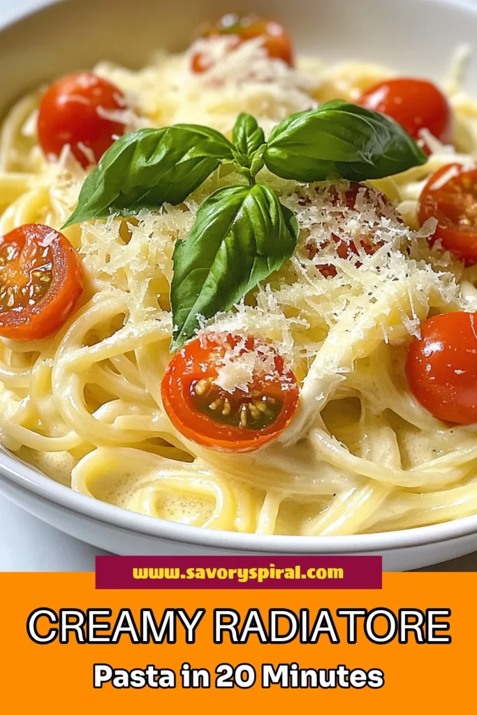 Delve into this Quick Creamy Pasta delight with our Radiatore Pasta Recipe! In just 20 minutes, create a comforting creamy pasta with tomatoes that will elevate your easy pasta dinner game. Simple ingredients like garlic and Parmesan come together for a tasty garlic Parmesan pasta that's perfect for any night. Don’t miss out on this easy-to-make dish – save the recipe and impress your family tonight! #QuickCreamyPasta #RadiatorePasta #CreamyPastaWithTomatoes #EasyPastaDinner