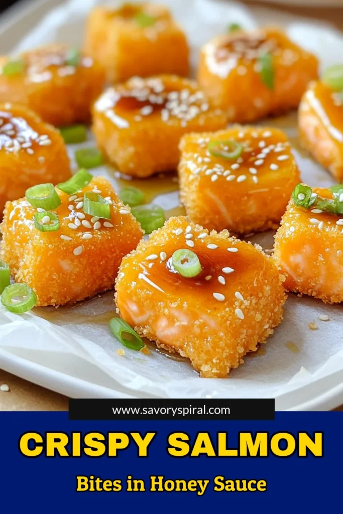 Satisfy your cravings with these Crispy Honey Garlic Salmon Bites! This easy recipe features perfectly fried salmon cubes coated in a sweet and savory honey garlic sauce that’s sure to impress. Ready in just 25 minutes, they make for a delicious appetizer or snack. Don't miss out on this flavor-packed dish—click through to explore the full recipe and elevate your cooking game! #SalmonRecipes #QuickMeals #HealthySnacks #EasyCooking