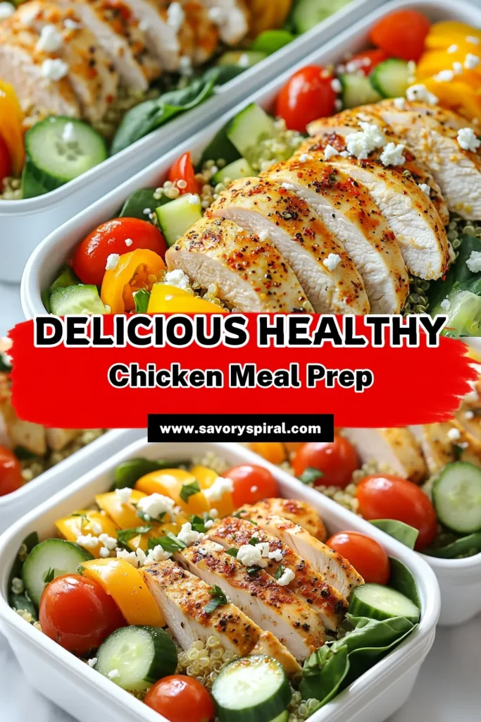 Discover the ultimate Healthy Chicken Meal Prep with this delicious quinoa salad recipe! Perfect for those seeking healthy lunch ideas, this meal prep for weight loss features baked chicken breasts paired with vibrant veggies and quinoa. Enjoy a nutritious lunch ready to go! Don't miss out on this easy and tasty recipe—save it for your next meal prep session! #HealthyChickenMealPrep #QuinoaSaladRecipe #MealPrepForWeightLoss #HealthyLunchIdeas