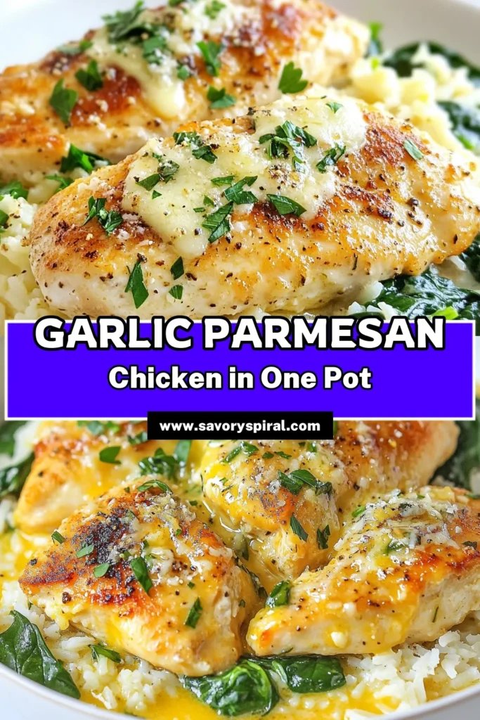 Discover a delicious one-pan chicken dinner with this Garlic Parmesan Chicken and Rice recipe! This easy chicken breast recipe combines juicy garlic Parmesan chicken with creamy garlic rice for a meal your family will love. Perfect for weeknight dinners, it's simple to make and requires minimal cleanup. Try this flavorful dish today and elevate your dinner table! Save for later and share with friends! #GarlicParmesanChicken #EasyChickenBreastRecipe #OnePanDinner #ChickenAndRiceRecipe