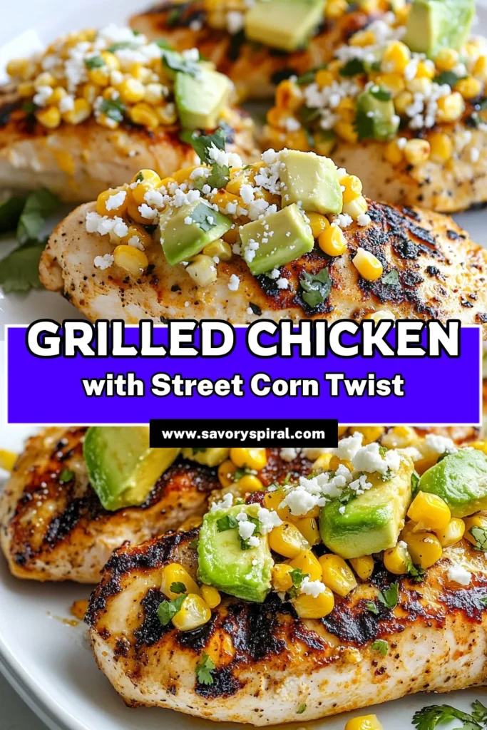 Elevate your dinner with this Street Corn Chicken Recipe, a delightful fusion of grilled chicken with corn and flavors inspired by Mexican street food. This easy chicken dinner recipe is loaded with creamy cotija cheese and zesty lime for a mouthwatering experience. Perfect for busy weeknights, this Cotija cheese chicken dish will impress your family. Try it tonight and make your taste buds dance! Save this recipe! #StreetCornChicken #MexicanCuisine #EasyDinnerRecipe #GrilledChicken