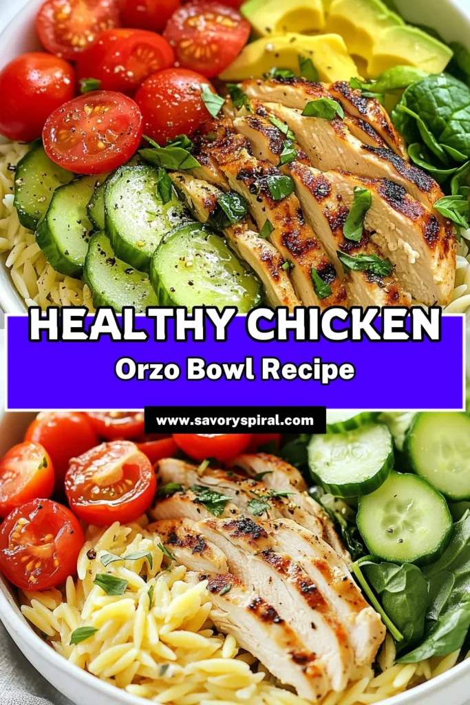 Discover the delicious and nutritious Chicken Orzo Power Bowl, a perfect addition to your collection of healthy chicken recipes. Packed with vibrant veggies and creamy avocado, this Chicken Orzo Bowl is not only easy to make but also a great way to energize your day. Try this orzo pasta salad for your next meal prep! Elevate your weeknight dinners with this delightful power bowl recipe. Save it now for healthy eating inspiration! #HealthyRecipes #OrzoPasta #PowerBowl #ChickenBowls