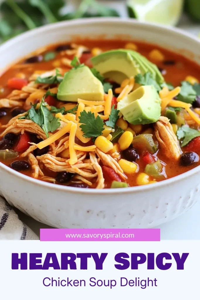 Warm up with this delicious Spicy Chicken Enchilada Soup that's perfect for dinner! Easy to make with just one pot, this Chicken Enchilada Soup Recipe features tender chicken, black beans, and zesty spices. It's an ideal choice for spicy soup lovers looking for a quick, hearty meal. Don’t miss out—save this Easy Spicy Soup recipe for your next family night! #SpicySoupsForDinner #OnePotChickenSoup #EasyRecipes #SoupLovers