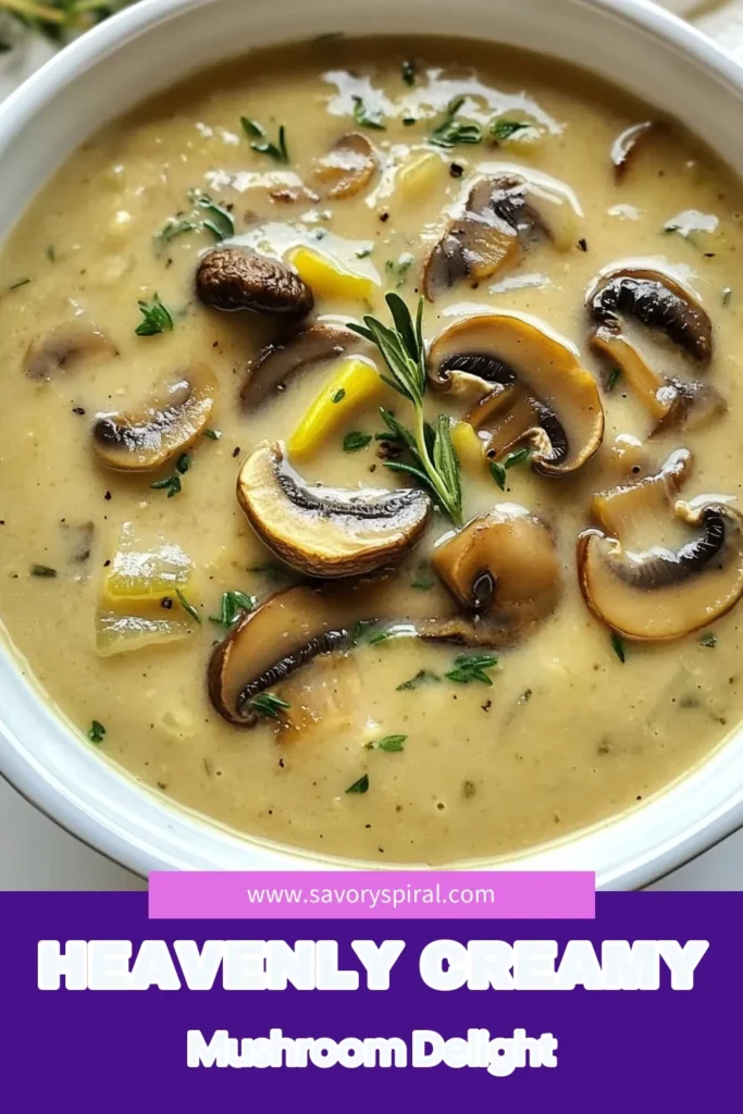 Discover the ultimate mushroom soup recipe that blends rich flavors with creamy goodness! This easy mushroom soup is perfect for cozy nights, offering a delicious homemade mushroom soup experience. Want to keep it vegan? Simply swap in coconut cream for a delightful vegan mushroom soup option. Enjoy a bowl of warmth today! Save this creamy mushroom soup recipe for easy access later. #MushroomSoup #EasyMushroomSoup #VeganMushroomSoup #HomemadeMushroomSoup