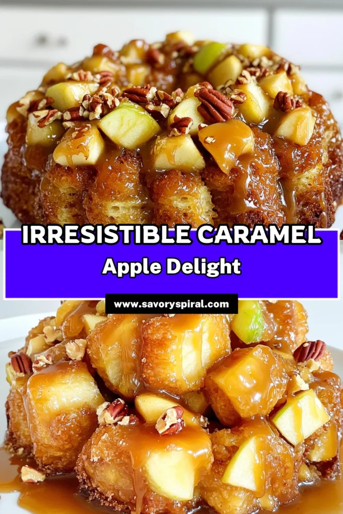 Indulge in the sweet, gooey goodness of Caramel Apple Monkey Bread! This irresistible dessert combines warm biscuits, tart Granny Smith apples, and rich caramel sauce, making it the perfect treat for any occasion. Easy to prepare and bake, you'll love how simple ingredients come together for a delightful result. Ready to impress your family and friends? Click through for the full recipe and get baking today! #MonkeyBread #CaramelApple #DessertRecipes #BakingBliss