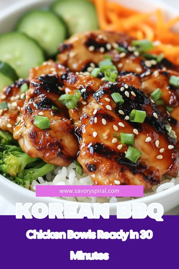 Discover this delicious Korean BBQ chicken recipe that transforms your dinner into a culinary delight. Perfect for an easy Korean dinner, these grilled chicken bowls feature tender chicken marinated in a flavorful gochujang marinade. Serve it over a base of fluffy jasmine rice, topped with fresh veggies for a vibrant chicken rice bowl. Save this recipe for an incredible meal that everyone will love! #KoreanBBQ #GrilledChicken #ChickenRiceBowl #EasyDinner