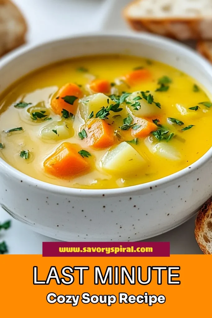 Looking for a quick vegetable soup that’s ready in under 30 minutes? Try this easy healthy soup recipe, perfect for those busy nights! Our Soupe de Dernière Minute is a creamy vegetable broth soup recipe that features fresh veggies and comforting flavors. Ideal for last-minute meals, it’s both delicious and nutritious. Save this recipe today and enjoy a warm bowl of goodness anytime! #QuickVegetableSoup #EasyHealthyRecipe #VegetableBroth #LastMinuteSoup