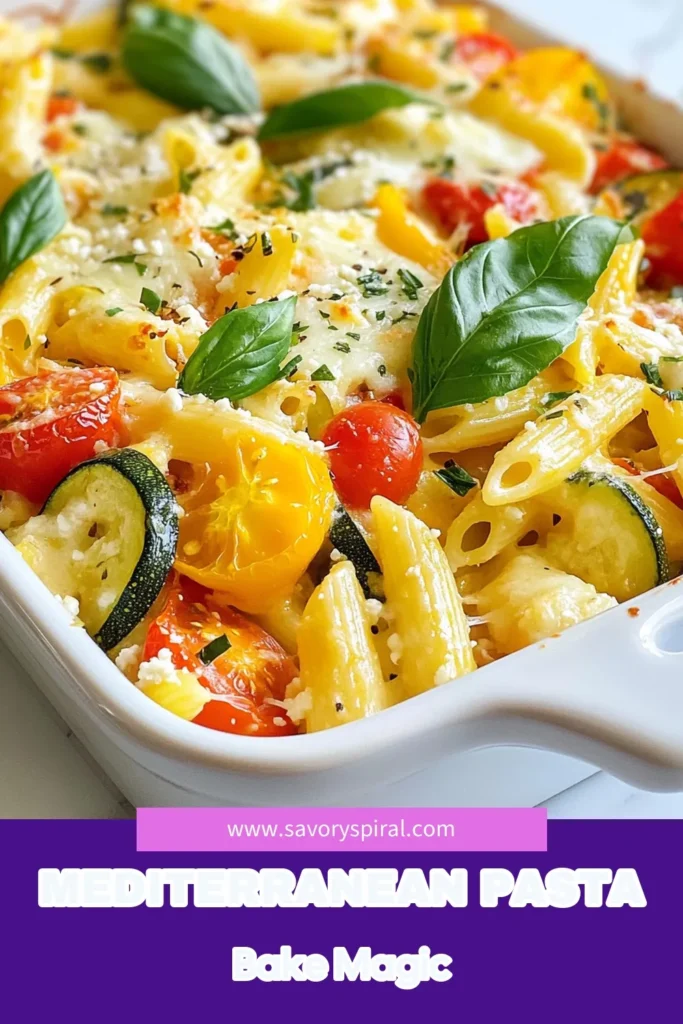 Discover a delicious Mediterranean veggie pasta bake that's both satisfying and healthy! This easy vegetable pasta dish features baked penne tossed with vibrant zucchini, bell peppers, and spinach, all topped with creamy feta. Perfect for weeknight dinners, it’s a vegetarian pasta bake with feta everyone will love. Try this healthy pasta bake recipe today, and watch your family come back for seconds! Don't forget to save for later! #MediterraneanVeggiePastaBake #HealthyPastaBake #VegetarianRecipes #PastaLovers