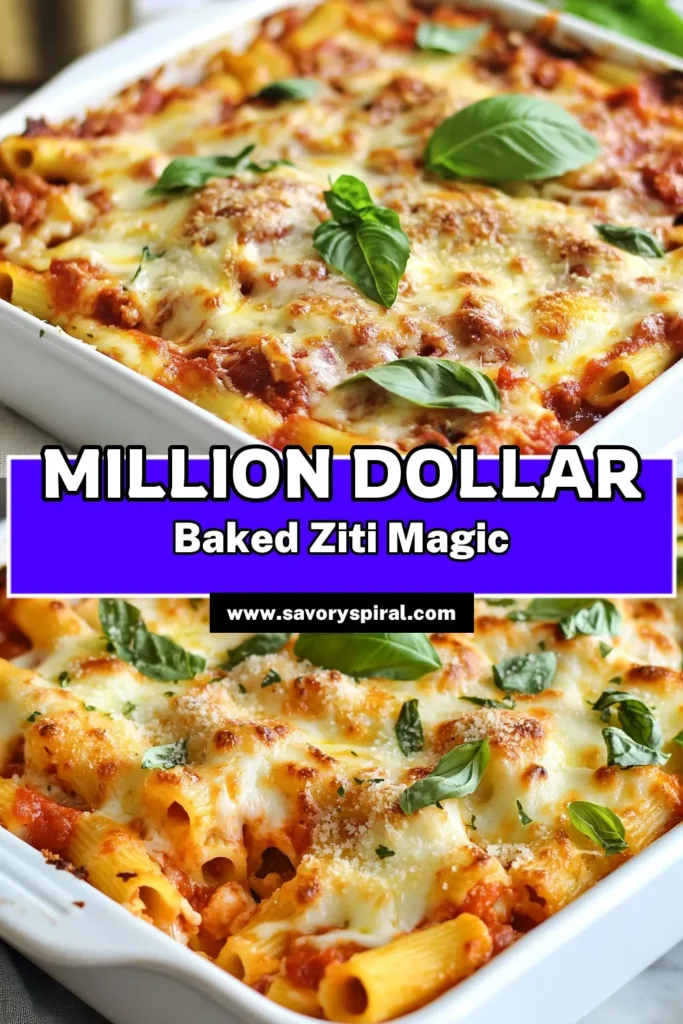 Indulge in the ultimate comfort food with this Million Dollar Baked Ziti recipe! This creamy ziti pasta is loaded with cheesy goodness, combining ricotta, mozzarella, and provolone for a delightful twist on a classic Italian pasta dish. Perfect for family dinners or cozy gatherings, this easy baked ziti recipe is sure to impress. Don't miss out on this flavorful dish—save and try it today! #BakedZiti #ItalianPasta #CheesyZiti #PastaDinner