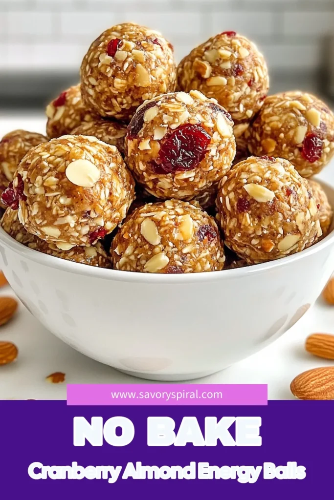 Discover how to make delicious Cranberry Almond Energy Balls with this healthy energy ball recipe! These no-bake snacks are perfect for on-the-go or post-workout fuel. With wholesome ingredients like rolled oats, almond butter, and dried cranberries, these homemade energy bites are a quick energy snack you can enjoy anytime. Try this easy recipe, save for later, and share your creations! #EnergyBalls #HealthySnacks #NoBakeRecipes #QuickSnacks