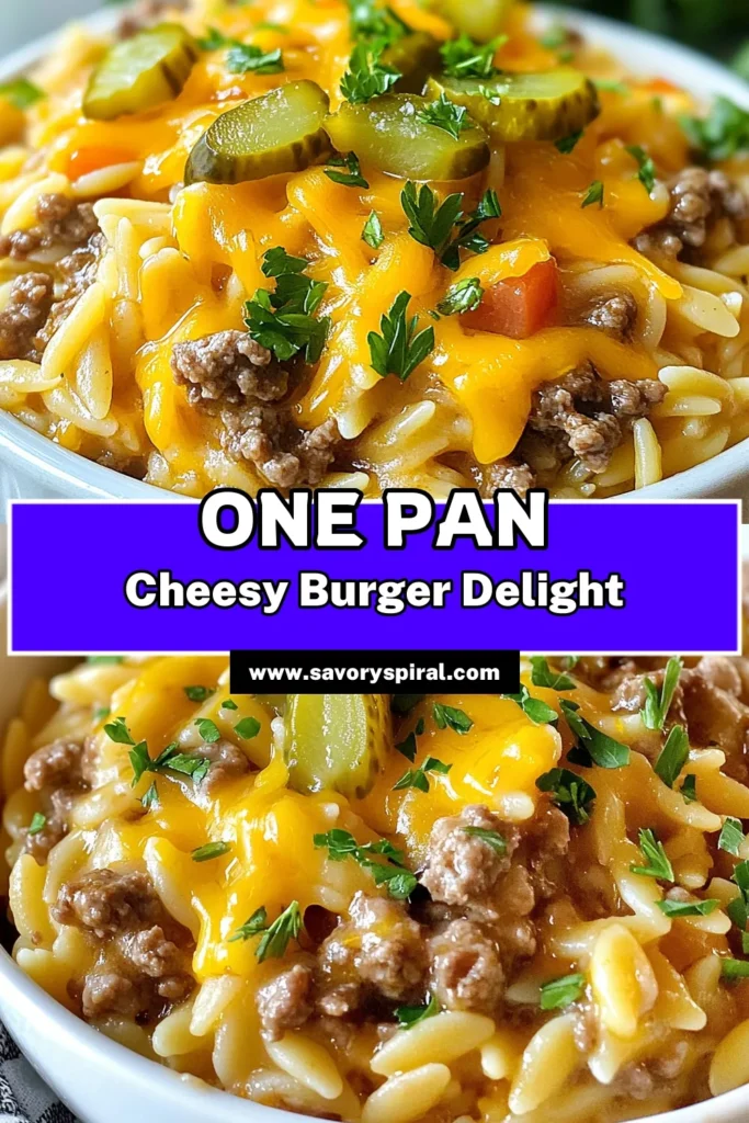 Discover the deliciousness of this Cheeseburger Orzo Skillet, a perfect easy orzo recipe for busy weeknights! This one-pot cheeseburger meal combines tender orzo, savory ground beef, and melted cheddar cheese for a comforting dinner option. Ready in just 25 minutes, it's a must-try ground beef skillet dinner that the whole family will love. Save this recipe for cheesy pasta recipes that simplify your cooking! #CheeseburgerOrzo #OnePotMeals #EasyRecipes #CheesyPasta