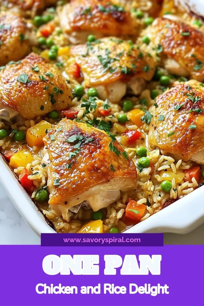 Discover the ultimate one-pan chicken and rice dish with this easy chicken bake recipe! This baked chicken thighs recipe combines tender chicken with flavorful rice, making it the perfect chicken and rice casserole for a simple weeknight dinner. Ready in just 55 minutes, it's a delicious meal that your family will love. Save this one-pan chicken and rice bake for your next dinner idea! #OnePanMeal #EasyDinner #ChickenAndRice #CasseroleRecipes