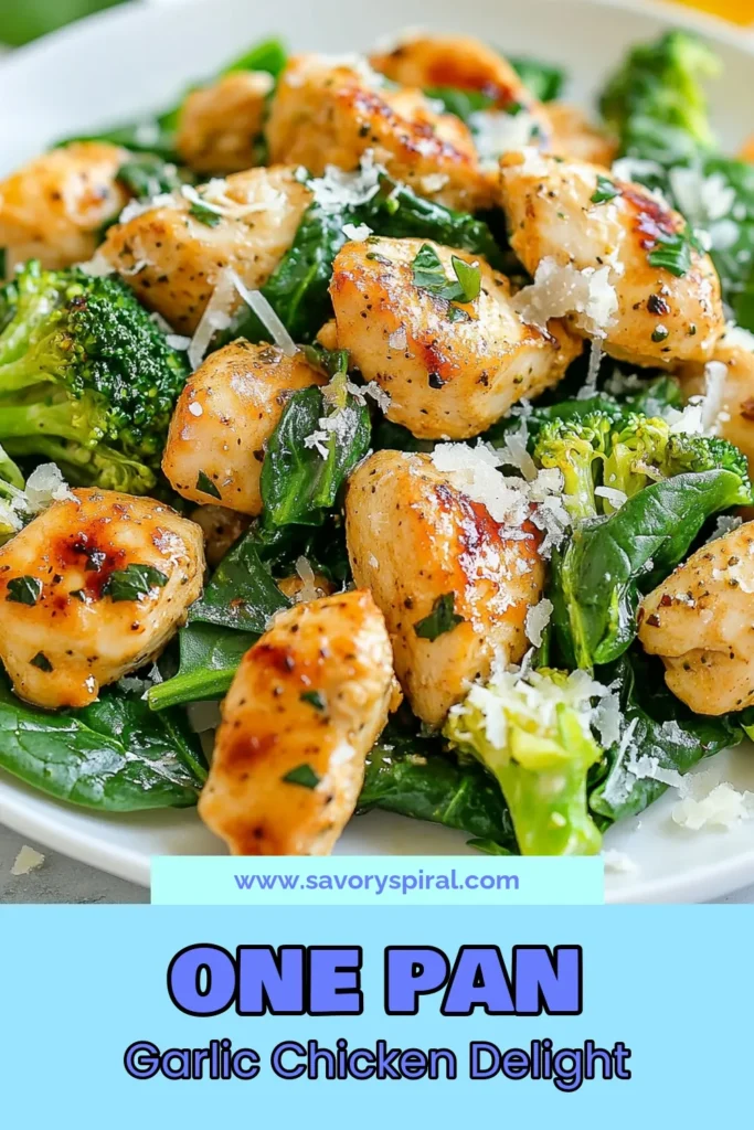 Looking for a delicious and healthy chicken dinner? Try this Garlic Chicken with Broccoli and Spinach recipe! It's a quick weeknight meal that combines sautéed chicken with spinach, garlic, and vibrant broccoli for a nutritious chicken and broccoli dish. In just 25 minutes, you can enjoy a satisfying meal packed with flavor. Save this garlic chicken recipe to make it your go-to dinner! #GarlicChicken #HealthyDinner #WeeknightMeals #ChickenAndBroccoli