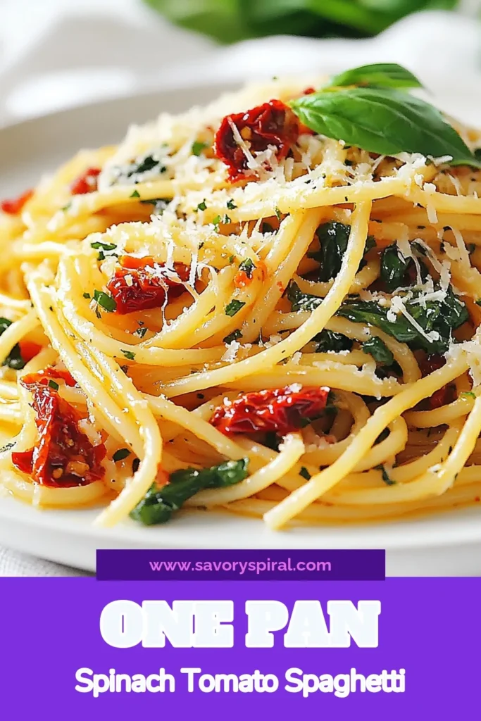 Discover this delicious and easy spinach sun-dried tomato spaghetti recipe, perfect for busy weeknights! This vegetarian pasta dish combines fresh spinach and flavorful sun-dried tomatoes for a healthy pasta meal ready in just 20 minutes. Ideal for quick dinner recipes, it’s a meal the whole family will love. Try it today and elevate your dinner game! Save this recipe for future inspiration. #SpaghettiRecipes #HealthyEating #VegetarianPasta #QuickDinnerRecipes
