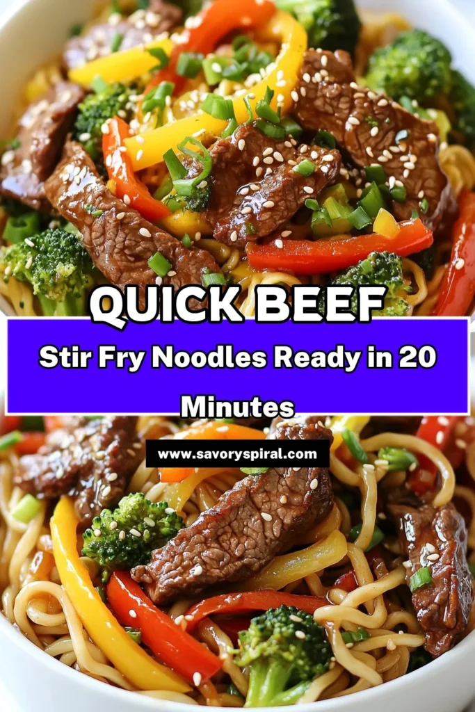 Discover this delightful Minute Beef Stir Fry Noodles recipe, perfect for busy nights! In just 20 minutes, you can enjoy an easy stir fry recipe that combines tender beef and crunchy veggies with egg noodles. This quick beef noodles recipe is not only delicious but also a fantastic option for dinner. Try it out and impress your family! Save this recipe for a fast, flavorful meal! #BeefStirFryNoodles #QuickDinner #EasyStirFry #20MinuteRecipes