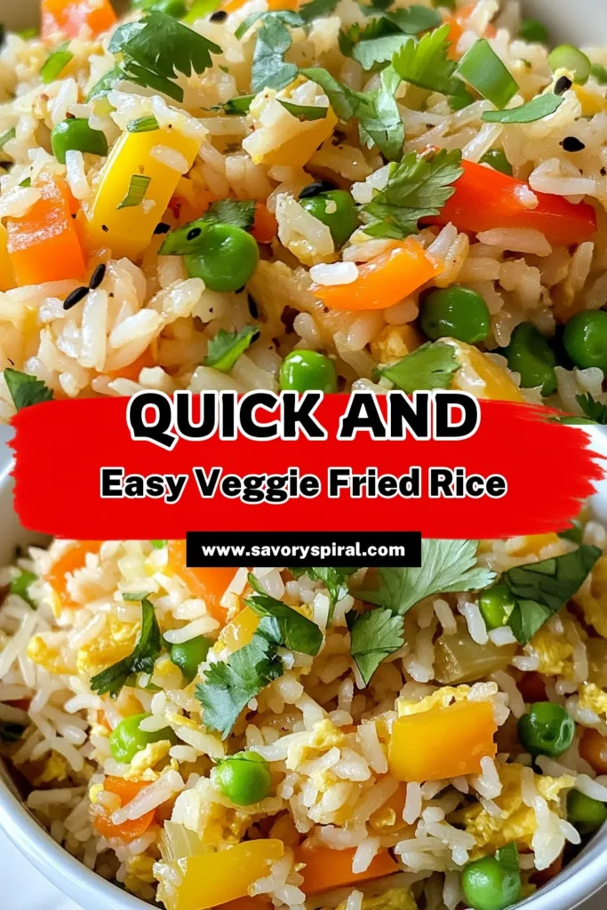 Looking for a quick veggie fried rice recipe? This easy vegetable fried rice is perfect for a healthy meal! Made with jasmine rice and loaded with mixed vegetables, it's a delightful stir fry that's ready in just 15 minutes. This healthy fried rice dish is a great way to enjoy a nutritious, satisfying meal. Don't miss out—try this simple recipe today! Save it for later! #QuickVeggieFriedRice #HealthyFriedRice #EasyRecipes #JasmineRiceRecipes
