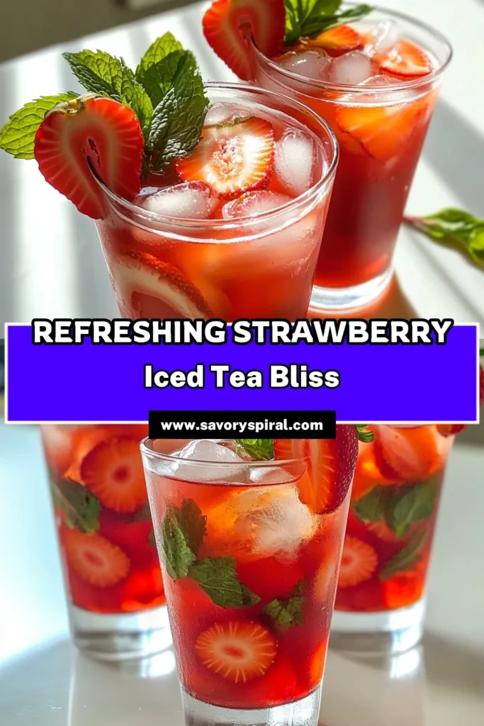 Quench your thirst this summer with a delicious Strawberry Refresher Iced Tea! This easy recipe combines fresh strawberries, honey, and a hint of lemon for a vibrant and refreshing drink. Perfect for gatherings or a sunny afternoon, it's ready in just 30 minutes. Don't miss out on this fruity twist on traditional iced tea—click through to explore the full recipe and elevate your beverage game! #StrawberryRefresher #IcedTea #SummerDrinks #RefreshingRecipes