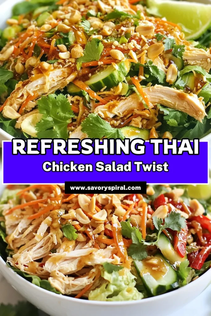 Discover a delightful Thai chicken salad recipe that combines fresh flavors and a satisfying crunch. This crunchy salad with chicken features mixed greens, shredded carrots, and a zesty Asian chicken salad dressing. Perfect as a healthy Thai salad, it's an easy Thai salad recipe that takes just 15 minutes to prepare. Enjoy this nutritious meal for lunch or dinner! Save this recipe for a tasty, quick dish. #THaiChickenSalad #HealthySalad #EasyRecipes #CrunchySalad