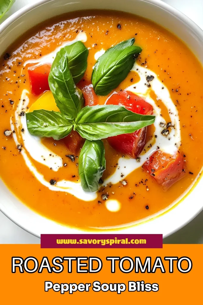 Discover the ultimate comfort food with this creamy roasted tomato red pepper soup! This easy creamy soup blends ripe tomatoes with roasted red peppers for a mouthwatering flavor. Perfect for a cozy night in, this vegan tomato soup can be made with coconut cream or heavy cream. Get ready to impress with this delicious smoked paprika tomato soup recipe. Save this recipe for your next meal adventure! #CreamyTomatoSoup #RoastedRedPepperSoup #VeganTomatoSoup #EasyCreamySoup