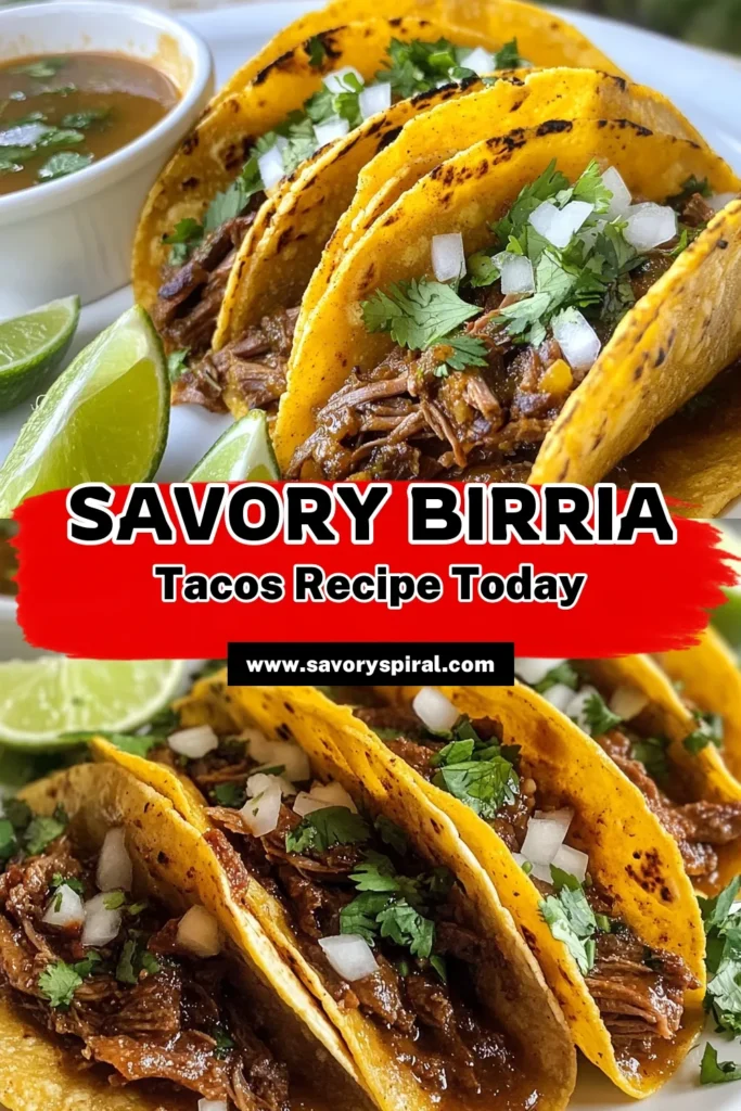 Dive into the delicious world of Mexican Birria Tacos with this easy Birria Tacos recipe! Discover how to make mouthwatering Street Style Tacos using tender beef chuck roast. These Authentic Birria Tacos are perfect for any taco night, served with fresh cilantro, onion, and lime. Get ready to impress your family and friends with these flavorful Beef Chuck Roast Tacos that will have everyone coming back for more! Save this recipe today! #BirriaTacos #MexicanTacos #StreetTacos #BeefTacos