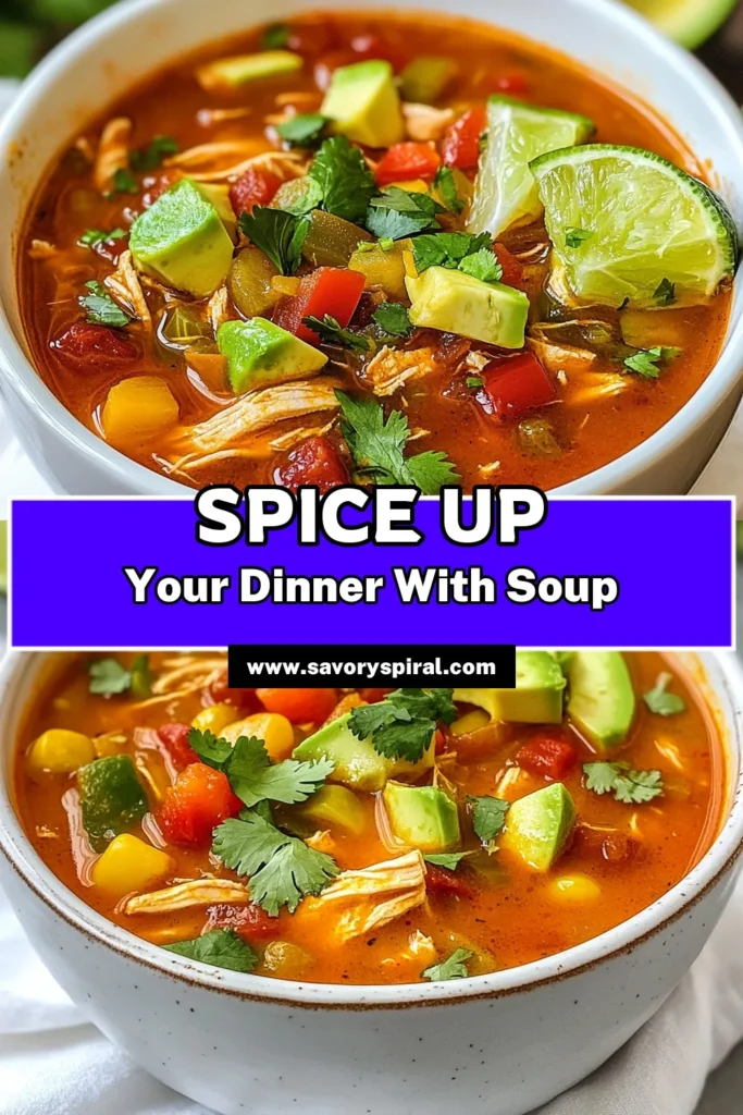 Looking for a new favorite dish? Try this Zesty Chicken Enchilada Soup! This chicken soup recipe takes just 30 minutes, combining flavors from spicy enchilada soup, black beans, and corn for a satisfying meal. Perfect for busy nights, these easy chicken enchiladas can be made healthier by adding fresh toppings like avocado and cilantro. Get ready to warm up with this delicious, healthy chicken soup. Save this recipe and add a kick to your dinner! #ChickenEnchiladaSoup #EasyChickenRecipes #HealthySoup #SpicyEnchiladas
