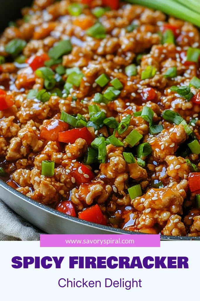 Spice up your dinner with this delicious Firecracker Ground Chicken recipe! This spicy ground chicken dish is a quick chicken stir-fry that brings vibrant flavors and healthy ingredients to your table. Perfect for busy weeknights, this Asian ground chicken recipe takes just 30 minutes to make. Treat your taste buds and enjoy a nutritious meal. Save this easy recipe for healthy chicken dinner ideas! #FirecrackerGroundChicken #HealthyDinner #ChickenStirFry #AsianRecipes