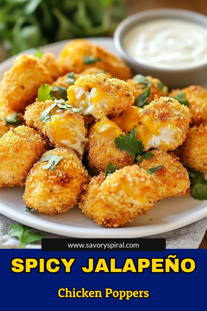 Discover the perfect appetizer with these Jalapeño Ranch Chicken Poppers! Made with ground chicken, these spicy chicken poppers are baked to golden perfection and are a crowd-pleaser for any gathering. Pair them with delicious ranch dressing dip for added flavor. Try this easy recipe for baked chicken appetizers today and impress your guests. Save this tasty treat for later! #ChickenPoppers #SpicyAppetizers #GroundChickenRecipes #RanchDressingDip