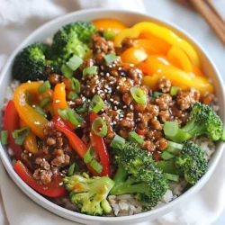 - 1 lb ground turkey - 1 cup broccoli florets - 1 cup bell peppers, sliced (mixed colors) - 1 cup cooked brown rice - 2 tablespoons low sodium soy sauce - 2 tablespoons honey or maple syrup - 1 tablespoon rice vinegar - 1 teaspoon fresh ginger, grated - 2 cloves garlic, minced - 1 tablespoon sesame oil - Salt and pepper to taste These ingredients come together to create a tasty and healthy meal. You can find ground turkey in most grocery stores. It’s lean and packs a lot of protein. Fresh veggies like broccoli and bell peppers add color and crunch. Using low sodium soy sauce helps you control the salt levels. - 2 green onions, chopped - 1 teaspoon sesame seeds Garnishes make your dish look nice and add extra flavor. Chopped green onions give a fresh taste. Sesame seeds add a bit of crunch. You can add these right before serving for the best effect. - Steamed edamame - Cucumber salad - Miso soup These sides pair well with the Teriyaki Ground Turkey Bowl. Steamed edamame is rich in protein. A cucumber salad adds a refreshing crunch. Miso soup warms you up and adds umami flavor. Together, they make your meal even more satisfying. {{ingredient_image_1}} Start by making the teriyaki sauce. In a medium bowl, mix these ingredients together: - 2 tablespoons soy sauce (low sodium) - 2 tablespoons honey or maple syrup - 1 tablespoon rice vinegar - 1 teaspoon fresh ginger, grated - 2 cloves garlic, minced Whisk everything until smooth. This sauce adds a sweet, savory flavor to your dish. Set it aside while you cook the turkey and veggies. Next, heat 1 tablespoon of sesame oil in a large skillet over medium heat. Once hot, add 1 pound of ground turkey. Use a wooden spoon to break it up as it cooks. Season with salt and pepper to taste. Cook it until it turns brown and is fully cooked, which should take about 5 to 7 minutes. This step gives the turkey a nice flavor and texture. After the turkey cooks, it’s time to add the vegetables. Add 1 cup of broccoli florets and 1 cup of sliced bell peppers (mixed colors) to the skillet. Stir-fry these for about 3 to 4 minutes. You want the veggies to stay tender but still crisp. This keeps the dish bright and fresh. Then, pour your prepared teriyaki sauce over the turkey and vegetables. Stir well to coat everything evenly. Cook for another 2 to 3 minutes until the sauce is hot. This brings all the flavors together. Now your teriyaki ground turkey bowl is almost ready to serve! To boost flavor, use fresh ingredients. Fresh ginger and garlic add a nice kick. You can also add a splash of lime juice for brightness. If you like heat, try adding chili flakes or sriracha. A sprinkle of sesame seeds gives a nutty taste too. When choosing ground turkey, look for lean options. Aim for 93% lean or higher. This choice keeps the dish light and healthy. If possible, buy organic ground turkey. It often has better flavor and quality. To get the best texture, break up the turkey well while cooking. Use a wooden spoon to crumble it. Cook it over medium heat to avoid burning. Stir-fry the veggies until they are tender but still crisp. This keeps their bright color and nutrients. Pro Tips Use Fresh Ingredients: Fresh vegetables and ginger will enhance the flavor of your teriyaki bowl significantly. Opt for organic produce when possible. Customize Your Veggies: Feel free to add other vegetables such as snap peas or carrots to the mix to suit your taste and add more color to the dish. Adjust the Sweetness: Depending on your preference, you can increase or decrease the amount of honey or maple syrup in the teriyaki sauce for a sweeter or less sweet flavor. Meal Prep Friendly: This bowl is great for meal prep! Make a larger batch and portion it out for quick lunches throughout the week. {{image_2}} You can use different proteins in your teriyaki bowl. Ground chicken is a great choice. It cooks fast and has a mild flavor. Ground beef also works well. It adds richness to the dish. If you want a plant-based option, try lentils. They have a hearty texture and absorb flavors well. Feel free to mix up the veggies. Snap peas add a nice crunch. Zucchini slices cook quickly and taste great. Carrots give a sweet flavor and bright color. You can also use mushrooms for a savory touch. Just remember to keep them crisp when cooking. Brown rice is a classic base, but you can explore other grains. Quinoa is a protein-packed option. It cooks fast and adds a nutty flavor. Cauliflower rice is great for a low-carb choice. It gives a light texture and soaks up flavors. You can even try whole wheat noodles for a fun twist. To store your Teriyaki Ground Turkey Bowl, let it cool first. Place it in an airtight container. This keeps moisture in and prevents odors from mixing. Divide the meal into portions. This makes reheating easy. You can store it in the fridge or freezer, depending on when you plan to eat it. When you’re ready to eat, take the bowl out of the fridge. You can use a microwave or a skillet. If using a microwave, heat for 2-3 minutes. Stir halfway through to make sure it heats evenly. If using a skillet, add a splash of water and cover it. Heat on medium until hot, about 5-7 minutes. In the fridge, the Teriyaki Ground Turkey Bowl lasts for 3-4 days. Make sure to check for any bad smells or changes in color. In the freezer, it can last for up to 3 months. Just remember to label and date your containers. This way, you know when to enjoy your tasty meal! Yes, you can use other sauces. Some good options are soy sauce or hoisin sauce. You can even mix sauces for new flavors. Try adding a splash of sriracha for heat. Each sauce will change the taste a bit, but it can still be tasty. This dish can be made gluten-free easily. Just swap the soy sauce for a gluten-free version. Look for tamari sauce, which is a great substitute. The other ingredients in this bowl, like ground turkey and veggies, are naturally gluten-free. Yes, you can make this recipe ahead of time. Cook the turkey and veggies, then store them in the fridge. You can prepare the brown rice ahead too. Just reheat everything when you’re ready to eat. This meal stays good for about 3-4 days in the fridge. This article has covered key tips for making a tasty teriyaki dish. We looked at ingredients and how to cook them step-by-step. It's important to know how to enhance flavor and choose the right turkey. We also talked about fun variations and storage tips. In the end, cooking should be fun and flexible. Don't be afraid to try new things. Enjoy making teriyaki your way!