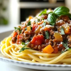 - 500g ground beef or a mix of ground beef and ground lamb - 1 medium onion, finely chopped - 2 cloves garlic, minced - 1 carrot, finely diced - 1 celery stalk, finely diced - 1 can (400g) crushed tomatoes - 2 tablespoons tomato paste The heart of a great Bolognese is its meat. I love using a mix of ground beef and lamb. The beef gives depth, while the lamb adds richness. Next, we have aromatic vegetables. Onion, garlic, carrot, and celery create a flavor base. Each one plays a key role. The canned tomatoes and tomato paste bring sweetness and acidity. They balance the dish perfectly. - 1 tablespoon olive oil - 1 teaspoon dried oregano - 1 teaspoon dried basil - Salt and pepper to taste To enhance the flavor, we need olive oil and dried herbs. Olive oil adds richness. Dried oregano and basil bring warmth and earthiness. Salt and pepper bring out the flavors in each ingredient. Use them to taste, adjusting as you go. - 400g spaghetti or your favorite pasta When choosing pasta, spaghetti is my top pick. It pairs well with the sauce. Other good options include fettuccine or pappardelle. Always cook the pasta al dente. This gives a nice bite and helps it hold the sauce better. Remember to salt your boiling water. This simple step boosts the pasta's flavor. {{ingredient_image_1}} Start with a large skillet or saucepan. Heat 1 tablespoon of olive oil over medium heat. Add the finely chopped onion, diced carrot, and diced celery. Sauté for about 5 minutes. The goal is to soften the vegetables. They should be tender but not brown. Next, stir in 2 minced cloves of garlic. Cook for 1 more minute. The garlic will smell great and add flavor. Now, crank up the heat to medium-high. Add 500g of ground beef or a mix of ground beef and lamb. Use a wooden spoon to break the meat apart. Cook until it’s browned, about 8 to 10 minutes. This step builds a rich flavor. After the meat is done, stir in 400g of crushed tomatoes and 2 tablespoons of tomato paste. Add 1 teaspoon of dried oregano and 1 teaspoon of dried basil. Season with salt and pepper to taste. Mix everything well. Once combined, reduce the heat to low. Cover the skillet and let it simmer for about 30 to 40 minutes. Stir occasionally. This cooking time helps the sauce thicken. For a thicker sauce, you can let it cook a bit longer. It’s also important to taste the sauce. Adjust the salt and pepper as needed. This step ensures the flavors are just right. To make your Bolognese pop with flavor, use fresh herbs. Fresh basil adds a bright touch. Always taste your sauce as it cooks. This helps you adjust the seasoning. A common mistake is rushing the simmer. Letting it cook slowly deepens the flavor. Avoid using too much tomato paste. It can overpower the dish. Also, be careful with salt. You can always add more later. Another tip is to add a splash of red wine. It can enhance the richness of the sauce. Spaghetti is a classic choice for Bolognese. It holds the sauce well. You can also try pappardelle for a wider noodle. For a fun twist, serve it over polenta. Presentation matters! Use a large bowl to serve. Top with fresh basil leaves and a sprinkle of Parmesan. You can also add a drizzle of olive oil for shine. This makes your dish look restaurant-worthy. To store leftover Bolognese, let it cool first. Place it in an airtight container. It will last in the fridge for up to three days. If you want to freeze the sauce, it works great! Portion it into freezer bags. Lay them flat to save space. When you're ready, just thaw it overnight in the fridge. Reheat in a pan over low heat, stirring occasionally. Pro Tips Choose Quality Meat: Use fresh, high-quality ground meat for a richer flavor. A mix of beef and lamb can add depth to the sauce. Simmer Longer: Allow the sauce to simmer for at least 30-40 minutes. The longer it simmers, the more the flavors develop. Salt Your Pasta Water: Make sure your pasta water is well-salted. This is your chance to season the pasta itself, enhancing the overall dish. Fresh Herbs Matter: Finish your dish with fresh basil instead of dried for a brighter, more vibrant flavor. {{image_2}} If you want a meat-free dish, you can use lentils or mushrooms. Lentils give a rich texture. Chopped mushrooms add depth and earthiness. Mix both for a hearty sauce. - Substitutes for meat: Use 1 cup of cooked lentils or 500g of chopped mushrooms. - Enhancing flavors with mushrooms: Sauté mushrooms until browned. This brings out their natural sweetness. For gluten-free options, you can use rice pasta or chickpea pasta. These choices work well with the sauce. Just be aware that cooking time may differ. - Recommendations for gluten-free options: Look for brands like Barilla or Banza. - Cooking tips for gluten-free pasta: Follow package instructions and do not overcook. Rinse briefly after draining to prevent sticking. You can boost your Bolognese with extra veggies or proteins. Try adding bell peppers, zucchini, or spinach. They add flavor and nutrition. - Optional veggies and proteins: Add 1 cup of chopped bell peppers or 1 cup of spinach. - How to customize the sauce: Feel free to mix in a splash of red wine. This adds depth and a touch of acidity. Bolognese sauce, or ragù alla Bolognese, comes from Bologna, Italy. It dates back to the 18th century. Traditionally, cooks made it with meat, tomatoes, and wine. This sauce pairs well with tagliatelle or lasagna. In Italy, families often enjoy it on Sundays or special occasions. Yes, you can use ground turkey or chicken in Bolognese. These meats are leaner than beef or lamb. You should adjust cooking times slightly. Cook the turkey or chicken until no longer pink, about 7-10 minutes. The flavor will be different but still tasty. Bolognese sauce lasts about 3-4 days in the fridge. Store it in an airtight container. If you want to keep it longer, freeze it. It can last up to 3 months in the freezer. Just thaw it in the fridge before reheating. Here are some great cookbooks for Italian cuisine: - "Essentials of Classic Italian Cooking" by Marcella Hazan - "The Silver Spoon" - a must-have for authentic recipes - "Italian Food" by Claudia Roden - rich in history and flavor - "Pasta Grannies" by Vicky Bennison - a treasure of family recipes - "The Gluttonous Gardener" by Anna Jones - fresh takes on Italian classics Visual guides help in mastering Bolognese. Check out these links: - [How to Make Authentic Bolognese Sauce](https://www.example.com) - step-by-step video guide - [Cooking the Perfect Pasta](https://www.example.com) - tips for al dente pasta - [Mastering Italian Sauces](https://www.example.com) - a broader look at Italian sauces Home cooks and chefs share their insights. Here are some favorites: - Use a mix of meats for deeper flavor. - Let the sauce simmer longer for rich taste. - Always taste as you go; adjust salt and herbs. - Don't rush the cooking; good sauce takes time. - Fresh basil on top really brightens the dish. To make a tasty Bolognese, use fresh ingredients like ground beef and lamb. Sauté onions, garlic, and tomatoes to build flavor. Don’t forget to taste and adjust seasoning as you cook. Pair it with the right pasta and serve it with pride. You can even explore fun variations, like vegan options or gluten-free pasta. Whether you're a beginner or a pro, my tips can help you cook better. Now, get cooking and enjoy every bite of your homemade Bolognese!