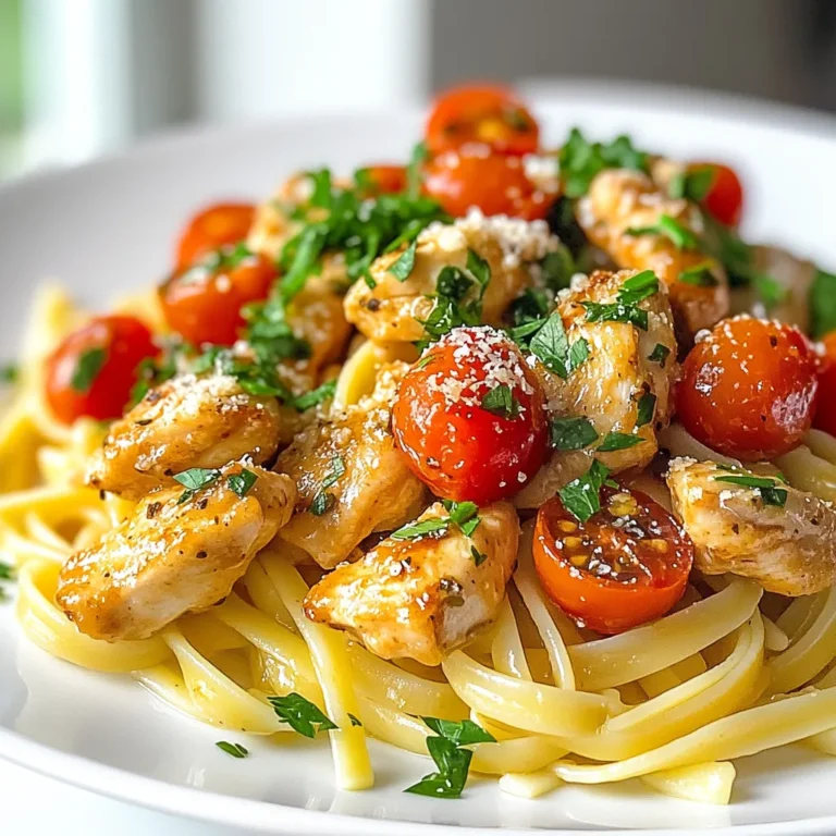 - 8 oz linguine pasta - 1 lb boneless, skinless chicken breast, cut into bite-sized pieces - 1/2 cup unsalted butter, melted - 2 cloves garlic, minced - 1 tsp smoked paprika - 1 tsp onion powder - 1/2 tsp cayenne pepper (adjust for spice preference) - 1 tsp Italian seasoning - Salt and pepper to taste - 1 cup cherry tomatoes, halved - 1/4 cup fresh parsley, chopped - Juice of 1 lemon - Grated Parmesan cheese for serving (optional) You can add some fresh basil for a burst of flavor. A pinch of red pepper flakes gives extra heat. Consider using sun-dried tomatoes for a rich taste. A splash of white wine adds depth to the sauce. If you can't find linguine, any pasta works well. Use chicken thighs for more flavor and juiciness. If you're out of butter, olive oil is a good swap. For a dairy-free version, skip the Parmesan or use a nut-based cheese. Need a gluten-free option? Use gluten-free pasta instead. {{ingredient_image_1}} First, bring a large pot of salted water to a boil. Add 8 ounces of linguine pasta to the pot. Cook it according to the package instructions until it is al dente. This usually takes about 8 to 10 minutes. Once cooked, drain the pasta and set it aside. Don't forget to save about 1/2 cup of the pasta water. This water helps make the sauce creamy later. Now, take 1 pound of boneless, skinless chicken breast. Cut it into bite-sized pieces. Place the chicken in a bowl. Season it well with salt, pepper, smoked paprika, onion powder, and cayenne pepper. I like to use 1 teaspoon of smoked paprika and onion powder, plus 1/2 teaspoon of cayenne. Adjust the cayenne to match your spice level. Mix everything well to coat the chicken evenly. Grab a large skillet and place it over medium-high heat. Melt 2 tablespoons of unsalted butter in the skillet. Once the butter is hot, add the seasoned chicken. Cook the chicken for about 5 to 7 minutes. It should turn golden brown and be cooked through. After cooking, remove the chicken from the skillet and set it aside. In the same skillet, lower the heat to medium. Add the remaining melted butter and 2 minced garlic cloves. Sauté for about 1 minute until you smell the garlic. Next, add the cooked chicken back into the skillet along with 1 cup of halved cherry tomatoes. Stir to combine. Toss in the cooked linguine and mix everything well. If the dish feels dry, use the reserved pasta water a little at a time until you reach the right consistency. Finally, sprinkle in 1 teaspoon of Italian seasoning and the juice of 1 lemon. Adjust the salt and pepper to taste. Cook for an extra 1 to 2 minutes, letting the flavors meld. Your Cowboy Butter Chicken Linguine is ready to serve! To get the best pasta, cook the linguine until it is al dente. This means it should have a little bite to it. Boil a large pot of salted water to enhance the flavor. Once cooked, save some pasta water. This water helps make the sauce creamy. If your pasta seems dry, add a little pasta water to it when mixing. The right spices make this dish pop. Use smoked paprika for a deep, rich flavor. Onion powder adds a nice base taste. Don't forget the cayenne pepper! You can adjust the amount based on how spicy you like it. Always taste as you go and season with salt and pepper. A squeeze of lemon juice brightens the whole dish. When cooking chicken, make sure it is cut into small pieces. This helps it cook evenly and quickly. Sear the chicken over medium-high heat to get a nice golden color. Use a hot skillet and don’t overcrowd it. Cook until it's fully done, about 5-7 minutes. Removing the chicken before adding the butter sauce keeps it juicy and tasty. Pro Tips Perfect the Pasta: Always reserve some pasta water before draining the linguine. This starchy water can help you achieve the desired sauce consistency when mixing everything together. Chicken Cooking Tip: To ensure even cooking and a golden crust, don't overcrowd the skillet when cooking the chicken. Cook in batches if necessary. Adjust the Spice: Feel free to modify the cayenne pepper according to your heat preference. Start with a smaller amount and add more as needed to suit your taste. Fresh Herbs Matter: Using fresh parsley not only adds flavor but also brightens the dish. Consider adding fresh basil or chives for a different twist! {{image_2}} You can make a tasty version of Cowboy Butter Chicken Linguine using tofu. Replace the chicken with firm tofu for a great plant-based option. Start by pressing the tofu to remove excess water. Cut it into bite-sized pieces and season just like the chicken. Cook the tofu in the skillet until golden brown. This swap keeps the dish creamy and delicious while being vegetarian-friendly. If you want to switch up the protein, try shrimp or turkey. Shrimp cooks fast and adds a nice flavor. Just sauté it in the skillet until it turns pink. For turkey, use ground turkey. Cook it in the skillet like you would with chicken. Both options work well with the cowboy butter sauce and keep the meal exciting. Boost nutrition by adding vegetables to your dish. You can toss in spinach, bell peppers, or zucchini. Sauté them with garlic before adding the cooked chicken and linguine. This not only adds color but also enhances the health benefits. Plus, it makes your Cowboy Butter Chicken Linguine even more filling and delicious. After enjoying your Cowboy Butter Chicken Linguine, let the leftovers cool. Use an airtight container. This helps keep the dish fresh. Store in the fridge for up to three days. If you want to keep it longer, consider freezing. To reheat, use a skillet or microwave. If using a skillet, add a splash of water. This helps steam the pasta and keeps it moist. Heat on low until warm. Stir often to prevent burning. If you use the microwave, cover the dish with a lid or paper towel. Heat for one minute, then check. Repeat until hot. If you want to freeze the dish, pack it in a freezer-safe container. Make sure to leave some space for expansion. You can freeze it for up to three months. When you’re ready to eat, let it thaw in the fridge overnight. Reheat it as mentioned above for the best taste and texture. You can serve several tasty sides with Cowboy Butter Chicken Linguine. Here are some great options: - Garlic Bread: The warm, crunchy bread is perfect for soaking up sauce. - Caesar Salad: A fresh salad adds a crisp touch to your meal. - Steamed Vegetables: Broccoli or green beans bring color and nutrients. - Roasted Potatoes: Crispy potatoes can add heartiness to the meal. These sides enhance the dish and create a full dining experience. Yes, you can use different types of pasta for this dish. Some good choices are: - Fettuccine: This wide noodle holds the sauce well. - Penne: The tubes capture bits of chicken and sauce. - Spaghetti: A classic choice that always works. Just remember to adjust the cooking time based on the pasta you choose. The spice level in Cowboy Butter Chicken Linguine can be adjusted. The recipe uses cayenne pepper for heat. Here’s how you can manage the spice: - Mild: Use no cayenne pepper at all. - Medium: Add half a teaspoon of cayenne for some kick. - Spicy: Use one teaspoon or more for a fiery dish. You can always adjust the spice to suit your taste! In this blog post, we explored the key ingredients needed for Cowboy Butter Chicken Linguine. We discussed options to enhance flavor, made substitutions simple, and provided step-by-step cooking instructions. I shared tips on perfecting pasta and chicken, and even offered variations for different diets. Finally, we covered how to store leftovers and answered common questions. With these insights, you can create a tasty meal that satisfies your taste buds. Enjoy your cooking journey!