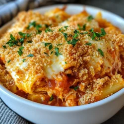 - 2 cups cooked chicken, shredded - 3 cups marinara sauce - 2 cups cooked pasta (penne or rotini) You need shredded chicken for a great base. I love using leftover chicken. It makes things easy. Marinara sauce brings rich flavor and moisture to the dish. You can use store-bought or homemade. For pasta, penne or rotini works best. They hold sauce well. - 1 cup mozzarella cheese, shredded - 1 cup Parmesan cheese, grated - 1 teaspoon Italian seasoning - ½ teaspoon garlic powder - ½ teaspoon onion powder Cheese is key to a creamy casserole. I recommend fresh mozzarella for a melty texture. Grated Parmesan adds a salty kick. Italian seasoning blends herbs perfectly. Garlic and onion powders enhance the dish's warmth. - 1 cup breadcrumbs (preferably panko for extra crunch) - 2 tablespoons fresh parsley, chopped (for garnish) - Salt and pepper to taste Breadcrumbs add crunch and texture. Panko is my favorite for extra crispiness. Fresh parsley not only looks nice but also adds a fresh taste. Don’t forget to salt and pepper your mix for balance. {{ingredient_image_1}} First, you need to preheat your oven to 375°F (190°C). While the oven warms up, grab a 9x13 inch casserole dish and lightly grease it. This step helps the casserole not stick. Next, mix the main ingredients in a large bowl. Add 2 cups of shredded chicken, 3 cups of marinara sauce, and 2 cups of cooked pasta. I suggest using penne or rotini. Then, include ½ cup of shredded mozzarella cheese and ½ cup of grated Parmesan cheese. Don’t forget to add 1 teaspoon of Italian seasoning, ½ teaspoon of garlic powder, and ½ teaspoon of onion powder. Season with salt and pepper to taste. Mix everything well until it's evenly combined. Now, transfer the chicken mixture into the prepared casserole dish. Spread it evenly in the dish. This ensures every bite is packed with flavor. In a separate bowl, prepare the breadcrumb topping. Combine the remaining mozzarella cheese, Parmesan cheese, and 1 cup of breadcrumbs. I recommend using panko for a nice crunch. Mix this until it’s well combined. Sprinkle the breadcrumb mixture evenly over the chicken and pasta layer. This layer adds texture and a golden finish. Cover the casserole dish with aluminum foil. Place it in the oven and bake for 20 minutes. This keeps moisture in. After 20 minutes, remove the foil. Bake for another 15 to 20 minutes. Watch for the top to turn golden brown and crispy. Once it’s done, take it out of the oven and let it cool for 5 minutes. This pause helps the dish set. Before serving, add a sprinkle of freshly chopped parsley for a pop of color. Enjoy your Chicken Parmesan Casserole! - Best practices for shredding chicken: Use two forks to pull the chicken apart. It helps to keep the pieces even. Shred it while it's still warm for easier handling. If you have leftover rotisserie chicken, use that for extra flavor. - Ideal marinara sauce options: Look for a marinara sauce with simple ingredients. A good sauce should taste fresh and not too sweet. You can also try a homemade sauce for more control over the flavors. - Presentation ideas: Serve the casserole in deep bowls. Sprinkle extra parsley on top for a pop of color. You can also add a few slices of fresh basil to make it look fancy. - Side dishes that complement the casserole: A crisp green salad pairs well. You can also serve garlic bread or steamed veggies. These options add freshness and balance to the meal. - Preventing a soggy casserole: Make sure to drain excess liquid from the chicken and marinara. Avoid overcooking the pasta before mixing it in. This helps keep the dish firm. - Fixing an overly dry dish: If the casserole is dry, add more marinara sauce before baking. You can also drizzle a bit of olive oil on top before serving. This adds moisture and flavor. Pro Tips Use Rotisserie Chicken: For a quicker prep time, consider using store-bought rotisserie chicken. It adds flavor and saves you time! Customize Your Cheese: Feel free to mix different types of cheese, such as provolone or fontina, for a unique flavor profile. Make It Ahead: This casserole can be assembled a day ahead. Just cover it tightly and refrigerate until you're ready to bake! Leftover Transformation: If you have leftovers, repurpose them into a delicious wrap or sandwich for a quick lunch option! {{image_2}} You can easily switch up the chicken in this dish. Turkey works well if you want a leaner meat. For a vegetarian option, try using chickpeas or tofu. Both will add protein and texture. If you need gluten-free pasta, look for brown rice or quinoa pasta. These options hold up well in the casserole. They will blend nicely with the sauce and cheese. To amp up the flavor, consider adding extra vegetables. Spinach, bell peppers, or mushrooms are great choices. They add color and nutrition to your meal. You can sauté them first to bring out their taste. If you like some heat, add red pepper flakes or diced jalapeños. Just a pinch can transform the dish into a spicy delight. Adjust the amount based on your taste level. You can make this casserole in an Instant Pot for a quick meal. Just combine all ingredients in the pot and set it to pressure cook for about 15 minutes. This method keeps everything moist and flavorful. A slow cooker is another great option. Mix your ingredients in the pot and cook on low for 4-6 hours. This method allows the flavors to meld together beautifully. To store your leftovers, wait until the dish cools down. Cover it tightly with plastic wrap or aluminum foil. You can also use an airtight container for best results. This will keep your chicken Parmesan casserole fresh. When it comes to reheating, preheat your oven to 350°F (175°C). Place the casserole in an oven-safe dish. Cover it with foil to keep it moist. Heat for about 20 minutes or until it's hot all the way through. You can also use a microwave, but the oven keeps the crispiness. If you want to freeze the casserole, do it before baking. Assemble it in a freezer-safe dish, then cover it tightly. You can bake it directly from frozen, just add extra time to the cooking. If you freeze after baking, let it cool completely first. Wrap it well in plastic wrap, then foil. This method helps prevent freezer burn. In the fridge, the casserole lasts about 3 to 4 days. Make sure to check for any signs of spoilage before eating. In the freezer, it can last for about 2 to 3 months. For best taste, enjoy it sooner rather than later. Can I use store-bought rotisserie chicken? Yes, you can use store-bought rotisserie chicken. It saves time and adds flavor. Just shred it and mix it in with the other ingredients. This makes the dish quick and easy. What can I substitute for marinara sauce? You can use other sauces like Alfredo or pesto. Tomato sauce works too. Just make sure to keep the flavors in mind. Experiment and find what you like best! How to make it spicier? To spice it up, add red pepper flakes or hot sauce. Mix them into the chicken and sauce. You can also include diced jalapeños for extra heat. Adjust the spice to your taste. Is it possible to make this casserole ahead of time? Yes, you can prepare it a day before. Just assemble it and cover it well. Store it in the fridge. When you're ready, bake it straight from the fridge. It makes meal prep easy! Caloric content and serving sizes One serving has about 400-500 calories. This can vary based on the ingredients used. It’s best to check your specific brands. This dish can serve six people, making it great for families. Healthy modifications To make it healthier, use whole-grain pasta. You can reduce cheese or use low-fat options. Adding more veggies, like spinach or zucchini, boosts nutrition too. These changes keep it delicious and nutritious! This blog post covered a simple and tasty chicken casserole. We talked about its key ingredients, like shredded chicken, marinara sauce, and cheeses. I shared steps for making it, from preparation to baking. You learned tips to make it better and different ways to customize it. In my view, a casserole is fun, easy, and perfect for sharing. Now, get cooking and enjoy your meal!