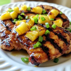 To make Brown Sugar Pineapple Chicken, you will need: - 4 boneless, skinless chicken breasts - 1 cup fresh pineapple chunks (or canned, drained) - 1/2 cup brown sugar - 1/4 cup soy sauce - 1/4 cup chicken broth - 2 tablespoons apple cider vinegar - 1 tablespoon garlic, minced - 1 tablespoon fresh ginger, grated - 1 teaspoon red pepper flakes (optional, for heat) - 2 tablespoons olive oil - Salt and pepper to taste - Chopped green onions for garnish If you can't find some ingredients, don't worry! Here are some swaps: - Chicken breasts: You can use thighs for more flavor. - Brown sugar: White sugar or coconut sugar works fine too. - Soy sauce: Use tamari for a gluten-free option. - Apple cider vinegar: White vinegar or lemon juice can be used. - Fresh pineapple: Canned pineapple chunks are a quick substitute. Choosing the right pineapple is key for great flavor. Here are some tips: - Look for a pineapple with a sweet smell at the base. - The skin should be firm but slightly soft when pressed. - Check for bright, green leaves at the top. - Avoid pineapples with brown spots or shriveled leaves. These steps help ensure your dish is sweet and juicy! {{ingredient_image_1}} First, get a big bowl. In this bowl, mix the brown sugar, soy sauce, chicken broth, apple cider vinegar, minced garlic, and grated ginger. If you like heat, add the red pepper flakes. This mix is your marinade. Now, put the chicken breasts in the marinade. Make sure they are covered well. Cover the bowl and place it in the fridge. Let it sit for at least 30 minutes. If you have time, letting it marinate for up to 4 hours gives better flavor. You can cook the chicken in two ways: using a skillet or grilling. If you choose the skillet, heat olive oil in a large skillet over medium-high heat. This helps the chicken cook evenly. If you’re grilling, preheat your grill to medium-high. This method adds a nice smoky flavor. Both methods work well, but grilling can make the chicken a bit juicier. While the chicken cooks, use the marinade left in your bowl. Pour it into a small saucepan. Bring it to a boil, then lower the heat. Let it simmer for about 5-7 minutes. This will make the sauce thick and yummy. During the last few minutes of cooking, add fresh pineapple chunks to the skillet or grill. The heat will caramelize the pineapple, making it sweet. Once the chicken is done, drizzle the thick sauce over the chicken and pineapple. Let it rest before slicing. Marinating chicken helps it absorb flavor. First, mix brown sugar, soy sauce, chicken broth, apple cider vinegar, garlic, ginger, and optional red pepper flakes. This mix makes a tasty marinade. Place the chicken in the marinade and cover it well. Refrigerate for at least 30 minutes. For more flavor, you can marinate it up to 4 hours. The longer you marinate, the better the taste. To get a perfect sear, use a hot skillet or grill. Heat olive oil over medium-high heat until it shimmers. This shows it's ready. Remove the chicken from the marinade, letting extra drip off. Place the chicken in the pan or on the grill. Cook each side for about 6-8 minutes. You want a golden-brown crust. Check that the chicken reaches an internal temperature of 165°F (75°C). This ensures it's safe to eat. If you like some heat, add red pepper flakes to the marinade. Start with 1 teaspoon and adjust based on your taste. You can also add fresh sliced jalapeños or a dash of hot sauce when cooking. This adds a nice kick without overpowering the dish. Enjoy experimenting with different spice levels! Pro Tips Marination Time: Allow the chicken to marinate for at least 1 hour for optimal flavor absorption, but if time permits, marinate it overnight for a richer taste. Grilling Tip: If grilling, oil the grill grates before placing the chicken to prevent sticking and achieve beautiful grill marks. Pineapple Preparation: For a sweeter flavor, use fresh pineapple and grill it alongside the chicken for a caramelized texture. Sauce Thickness: For a thicker sauce, allow it to simmer longer after boiling, but be careful not to let it burn. {{image_2}} You can switch out the chicken for other proteins. Tofu works great for a vegan dish. Its texture soaks up flavors well. You can also use pork. Pork tenderloin adds a nice twist. Both options keep the dish tasty and satisfying. Want to make it even better? Add bell peppers for a crunch. They bring color and flavor. You can also use snap peas or broccoli. These veggies add nutrition and texture. Mix them in during the last few minutes of cooking. This way, they stay crisp and vibrant. Serve the Brown Sugar Pineapple Chicken over rice for a classic meal. White rice absorbs the sauce nicely. You could also try noodles for a change. Both pair well with the sweet and tangy sauce. Garnish with chopped green onions for a fresh touch. Enjoy your flavorful dinner delight! After enjoying your Brown Sugar Pineapple Chicken, it’s key to store leftovers right. Let the chicken cool first. Place it in an airtight container. Make sure the pineapple chunks go in, too. This keeps the flavors fresh. Store it in the fridge for up to three days. To reheat your chicken, use the oven for best results. Preheat your oven to 350°F (175°C). Place the chicken in a baking dish. Cover it with foil to keep moisture in. Heat for about 15-20 minutes. Check that it’s warm all the way through. If you want to use the microwave, place it on a plate. Heat in short bursts, checking often to avoid drying it out. You can freeze Brown Sugar Pineapple Chicken for longer storage. Seal it in a freezer-safe bag or container. Remove as much air as possible. It can last up to three months in the freezer. To thaw, move it to the fridge overnight. For a quicker option, use a microwave on the defrost setting. Once thawed, reheat as mentioned above. Enjoy your delicious meal later! Yes, you can use frozen chicken. Just make sure to thaw it first. The best way to thaw chicken is in the fridge overnight. If you're in a hurry, you can use the microwave. Remember, the chicken must be fully thawed for the marinade to soak in well. The chicken is done when it reaches 165°F (75°C) inside. You can check this using a meat thermometer. If you don't have one, cut into the thickest part. The meat should be white, not pink. Clear juices should run from the chicken when it is cooked. Absolutely! You can prepare the marinade a day in advance. Store it in the fridge until you're ready to use it. This helps the flavors blend well. Just remember to keep the chicken separate until you’re ready to marinate. This blog post covers making a great pineapple chicken dish. We explored the key ingredients, cooking steps, and tips for marinating. You learned how to choose fresh pineapple and select the right cooking method. We discussed variations like using tofu or adding veggies. Lastly, we talked about how to store leftovers and reheating them. Now, you have the tools to create a delicious meal. Enjoy cooking and experimenting with these tips!