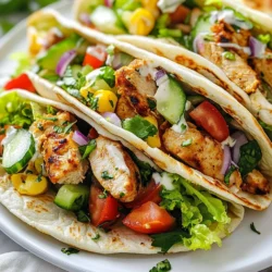 Gather your ingredients for a tasty garlic chicken shawarma wrap. Here’s what you need: - 1 lb (450g) boneless, skinless chicken thighs - 4 cloves garlic, minced - 1 tablespoon ground cumin - 1 tablespoon ground coriander - 1 teaspoon smoked paprika - 1 teaspoon turmeric - 1 teaspoon ground cinnamon - ¼ cup plain yogurt - 3 tablespoons olive oil - Salt and pepper to taste - 4 large pita breads or flatbreads - 1 cup shredded lettuce - 1 large tomato, diced - ½ cucumber, diced - ¼ red onion, thinly sliced - ¼ cup tahini sauce or garlic sauce for drizzling These ingredients combine to create a flavorful dish that is both fun and filling. Each component plays a key role. The chicken thighs bring tender juiciness, while garlic adds a bold kick. Spices like cumin and coriander give warmth and depth. Fresh veggies add crunch and brightness. Don’t forget the sauces! They tie everything together. Use tahini for creaminess or garlic sauce for a punch. With these ingredients, you’re on your way to a delicious meal. {{ingredient_image_1}} To start, we need a tasty marinade. In a large bowl, mix together: - 4 cloves garlic, minced - 1 tablespoon ground cumin - 1 tablespoon ground coriander - 1 teaspoon smoked paprika - 1 teaspoon turmeric - 1 teaspoon ground cinnamon - ¼ cup plain yogurt - 3 tablespoons olive oil - Salt and pepper to taste Stir until everything blends well. Then, add 1 pound of boneless, skinless chicken thighs. Make sure the chicken is fully coated. Cover the bowl and let it chill in the fridge for at least 1 hour. For more flavor, marinate it overnight. After marinating, it’s time to cook the chicken. Preheat your grill or skillet over medium-high heat. Once hot, take the chicken out of the marinade. Cook each piece for about 6 to 7 minutes on each side. You want the chicken to be nicely charred, and the inside should reach 165°F (75°C). After cooking, let the chicken rest for a few minutes before slicing it into thin strips. Now, let’s make our wraps! First, warm the pita breads on the grill or in a pan for about a minute on each side. This makes them soft and easy to roll. Next, lay down a layer of shredded lettuce, diced tomatoes, diced cucumber, and thinly sliced red onion on each pita. Add the sliced garlic chicken on top. Finally, drizzle with tahini sauce or garlic sauce. To wrap it up, fold in the sides of the pita and roll it tightly. If you like, cut the wrap in half for easy eating. Enjoy your delicious garlic chicken shawarma wraps! Marinating the chicken is key. I recommend at least one hour. However, for the best flavor, let it sit overnight. This allows the spices and garlic to soak in. The longer the chicken marinates, the more tasty it becomes. Use a tight container to seal in the flavors while it sits in the fridge. You can cook the chicken on a grill or in a skillet. The grill gives a nice char and smoky flavor. If you prefer indoor cooking, a skillet works well too. Heat it over medium-high heat. Cook the chicken for 6-7 minutes on each side. Check that it reaches 165°F (75°C) inside. Both methods will give you juicy chicken, so pick your favorite! Presentation makes the meal fun. Serve the wraps on a wooden board. Cut them in half for easy eating. Add extra tahini sauce in a small bowl for dipping. Fresh herbs like parsley or mint will brighten the dish. Place them on top for a pop of color and flavor. These small touches make your wraps look and taste amazing! Pro Tips Marinate Longer: For the best flavor, marinate the chicken overnight. This allows the spices and yogurt to penetrate the meat, resulting in a more flavorful dish. Use a Meat Thermometer: Ensure your chicken is perfectly cooked by using a meat thermometer. The internal temperature should reach 165°F (75°C) for safe consumption. Customize Your Wrap: Add your favorite vegetables or toppings to the wrap, such as pickles, olives, or feta cheese, to enhance the flavor and texture. Warm Your Pita: Gently warming the pita bread before assembling the wraps makes it more pliable and helps prevent tearing when rolling. {{image_2}} You can switch up the protein in your wraps. Chicken breasts work great if you prefer leaner meat. Beef adds a bold flavor. Lamb brings a rich taste that shines through. Just remember to adjust cooking times. Cook chicken until it hits 165°F (75°C). Beef and lamb may need slightly different times. Always check the meat’s doneness. If you want a veggie-packed wrap, try falafel! These crispy bites add crunch and flavor. You can also use grilled vegetables. Zucchini, bell peppers, and eggplant work well. Marinate them with the same spices for a cohesive taste. These options keep your wrap fun and fresh while catering to different diets. The sauce can change your whole wrap. Tahini sauce gives a nutty, creamy touch. Garlic sauce adds a punch of flavor. You could also try yogurt-based sauces. A spicy harissa or a cool tzatziki can spice things up. Mixing sauces can create unique flavors. Experiment with what you like best! After enjoying your garlic chicken shawarma wraps, store leftovers in an airtight container. Make sure they are cool before sealing. You can keep them in the fridge for up to three days. This way, you can enjoy those tasty wraps again! If you want to save the wraps for later, freezing is a great option. Wrap each shawarma tightly in plastic wrap, then place them in a freezer bag. They can last in the freezer for about one month. Just note that the texture might change a bit after thawing. To reheat your wraps, the oven works best. Preheat it to 350°F (175°C). Remove the plastic wrap and place the shawarma on a baking sheet. Heat for about 10-15 minutes. You can also use a microwave, but the oven keeps the wrap crispy. Enjoy your delicious meal again! Yes, you can use chicken breast instead of thighs. Chicken breast cooks faster and is leaner. However, chicken thighs are juicier and more flavorful. If you choose chicken breasts, watch the cooking time. Cook them for about 5-6 minutes per side. Make sure they reach 165°F (75°C) internally. This ensures a safe and tasty meal. To make tahini sauce, you need just a few simple ingredients. Here’s a quick method: - ½ cup tahini - 2 tablespoons lemon juice - 2 tablespoons water - 1 clove garlic, minced - Salt to taste 1. In a bowl, mix the tahini and lemon juice. 2. Gradually add water until it's smooth. 3. Stir in minced garlic and salt. Adjust to your taste. This sauce adds a rich, nutty flavor to your wraps. You can serve many tasty sides with garlic chicken shawarma wraps. Here are some ideas: - Tabbouleh: This fresh salad of parsley, tomatoes, and bulgur pairs well. - Hummus: A creamy dip made from chickpeas is great for sharing. - Pickled vegetables: Add a tangy crunch with pickled cucumbers or turnips. - Fries or sweet potato fries: These make a fun side for dipping. Each option enhances the meal and adds variety to your plate. Enjoy! This blog post covers a delicious garlic chicken shawarma wrap recipe. You learned about key ingredients, simple steps, and helpful tips for making the dish shine. I shared variations for protein options and how to store leftovers safely. Ultimately, this wrap is easy and fun to make, offering tasty choices for everyone. You can impress friends or family by serving these wraps at your next meal. Enjoy creating your version of this delightful dish!