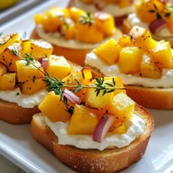 To make Butternut Squash Apple Bruschetta, gather these items: - 1 medium butternut squash, peeled and diced - 1 large apple (Granny Smith or Honeycrisp), diced - 1/4 cup red onion, finely chopped - 2 tablespoons olive oil - 1 teaspoon ground cinnamon - 1/2 teaspoon nutmeg - Salt and pepper to taste - 1 cup goat cheese or cream cheese (for a creamier texture) - 1 French baguette, sliced - Fresh thyme or parsley, for garnish You can swap ingredients based on your taste. Here are some ideas: - Use sweet potatoes instead of butternut squash for a different flavor. - Try a different apple like Fuji or Braeburn if you prefer. - Replace red onion with shallots for a milder taste. - If you want a vegan option, use cashew cheese or a nut cream. - Use any bread you like, such as whole wheat or sourdough, instead of a baguette. Choosing the best produce is key. Here’s how: - Butternut Squash: Look for a squash that feels heavy for its size. The skin should be firm and dull, not shiny. - Apples: Choose firm apples without bruises. They should smell sweet and fresh. - Onions: Pick onions that are firm and have dry, papery skins. Avoid any with soft spots. - Herbs: Fresh herbs should be vibrant and fragrant. Avoid wilted or yellowed leaves. These tips will help you create a delicious and flavorful bruschetta. Enjoy the process as you bring fresh ingredients together! {{ingredient_image_1}} 1. Start by preheating your oven to 400°F (200°C). This helps cook the squash evenly. 2. Peel and dice the butternut squash into small cubes. Make sure they are all similar in size. 3. In a large bowl, combine the diced squash with two tablespoons of olive oil. 4. Add one teaspoon of ground cinnamon, half a teaspoon of nutmeg, salt, and pepper. 5. Toss the ingredients together until the squash is fully coated with the spice mix. 6. Dice one large apple and chop the red onion. Set these aside for later. 1. Spread the seasoned butternut squash on a baking sheet. Make sure it is in a single layer. 2. Roast the squash in the oven for 25-30 minutes. Check to see if it’s tender and caramelized. 3. Once it’s done, take it out and let it cool for a few minutes. 4. In a bowl, mix the roasted squash with the diced apple and red onion. Adjust the seasoning if needed. 5. Slice the French baguette into half-inch thick pieces. Lay them out on another baking sheet. 6. Lightly brush each slice with olive oil. Place the baking sheet in the oven and toast for 5-7 minutes. 7. Look for a golden brown color on the bread. This adds a nice crunch to your bruschetta. 8. Spread a generous layer of goat cheese or cream cheese on each toasted slice. 9. Top each piece with a spoonful of the squash and apple mix. - For a lovely presentation, arrange the bruschetta on a large serving platter. - Garnish with fresh thyme or parsley for a pop of color. - Drizzle a bit of balsamic glaze on top for extra flavor. - Serve the bruschetta warm or at room temperature for the best taste. Roasting butternut squash brings out its sweet and rich flavor. Start by peeling and dicing the squash into even cubes. This helps them cook uniformly. Toss the squash in olive oil and spices. I love using cinnamon and nutmeg for warmth. Spread the cubes out on a baking sheet. Make sure they are in a single layer. This allows them to roast nicely without steaming. Roast at 400°F (200°C) for about 25-30 minutes. Look for a tender texture and a slight caramelization. Let them cool before mixing with apples and onions. This step enhances the taste. A great drink can elevate your bruschetta experience. I suggest a crisp white wine, like Sauvignon Blanc. Its acidity balances the sweetness of the squash and apple. If you prefer non-alcoholic options, try sparkling apple cider. It adds a fun fizz and complements the flavors well. For something warm, a spiced chai tea works wonders. Its spices match the cinnamon in the dish. Choose a drink that suits your mood and enjoy! Avoid cutting the squash too large. Big pieces cook unevenly and can stay hard. Also, don’t skip the olive oil. It helps the squash caramelize and adds flavor. Be careful with seasoning. Taste as you go, and adjust to your liking. Overloading with salt can overpower the dish. Lastly, don’t rush the roasting time. Patience brings out the best flavors! Enjoy the process, and your bruschetta will shine. Pro Tips Choose the Right Apple: Opt for tart apples like Granny Smith or Honeycrisp, as they provide a nice contrast to the sweetness of the butternut squash. Perfectly Toasted Bread: Keep an eye on the baguette while toasting; it can go from golden to burnt quickly. Aim for a light golden color for the best texture. Add a Touch of Sweetness: A drizzle of honey or balsamic glaze just before serving can enhance the flavors of the bruschetta and add a beautiful finish. Make Ahead: You can roast the butternut squash and prep the apple mixture in advance. Assemble the bruschetta just before serving to keep the bread crispy. {{image_2}} You can change this bruschetta by adding seasonal items. In fall, try adding cranberries. They give a sweet and tart bite. In winter, sprinkle in some chopped walnuts for crunch. Summer brings fresh herbs like basil or mint. This boosts the flavor and makes it bright. This recipe works for many diets. To make it gluten-free, use gluten-free bread. If you want a vegan version, swap goat cheese for cashew cheese. You can also skip the cheese entirely for a lighter taste. Adjust the seasonings to fit your needs, too. Butternut squash apple bruschetta shines at any gathering. Serve it as a warm appetizer before meals. It also makes a great snack for game days. You can even offer it at brunch with friends. Arrange it on a big platter for a fun sharing experience. A drizzle of balsamic glaze adds a touch of elegance. To keep your butternut squash apple bruschetta fresh, store it in an airtight container. Layer the bruschetta carefully to avoid squishing the toppings. Place it in the fridge and enjoy within three days. The flavors will still shine, but the bread may lose some crunch. Freezing bruschetta is not ideal due to the bread's texture. However, you can freeze the squash and apple topping. Place it in a freezer-safe bag or container. It can last for up to three months. When you're ready to use it, thaw it in the fridge overnight before reheating. To reheat your bruschetta, preheat your oven to 350°F (175°C). Place the bruschetta on a baking sheet. Heat for about 10-15 minutes until warm. If you stored the topping separately, reheat it in a pan over low heat. This keeps the flavors fresh without making the bread soggy. Enjoy your tasty treat again! To pick the best butternut squash, look for one that feels heavy. It should have smooth skin with no soft spots. A rich, tan color means it is ripe. Avoid squashes with dark blemishes or cracks. If you find one that is firm and heavy, you have a winner! Yes, you can prepare parts of this recipe ahead of time. Roast the butternut squash and mix it with the apple and onion. Store this mixture in the fridge for up to two days. Toast the bread and assemble the bruschetta just before serving. This keeps the bread crispy and the flavors fresh. To make this recipe vegan or dairy-free, skip the goat cheese or cream cheese. Instead, use a vegan cream cheese or a nut-based spread. You can also add a sprinkle of nutritional yeast for a cheesy flavor. This way, you keep the dish tasty and suitable for everyone. This blog post covered all you need to know about cooking with butternut squash, from ingredients to storage. You now have tips to choose fresh produce and make delicious meals. Remember, using the right cooking techniques and avoiding common mistakes will elevate your dish. Think about how you can change up recipes with seasonal flavors or dietary needs. With these steps and ideas, you can create tasty meals that impress everyone. Enjoy experimenting with butternut squash in your kitchen!