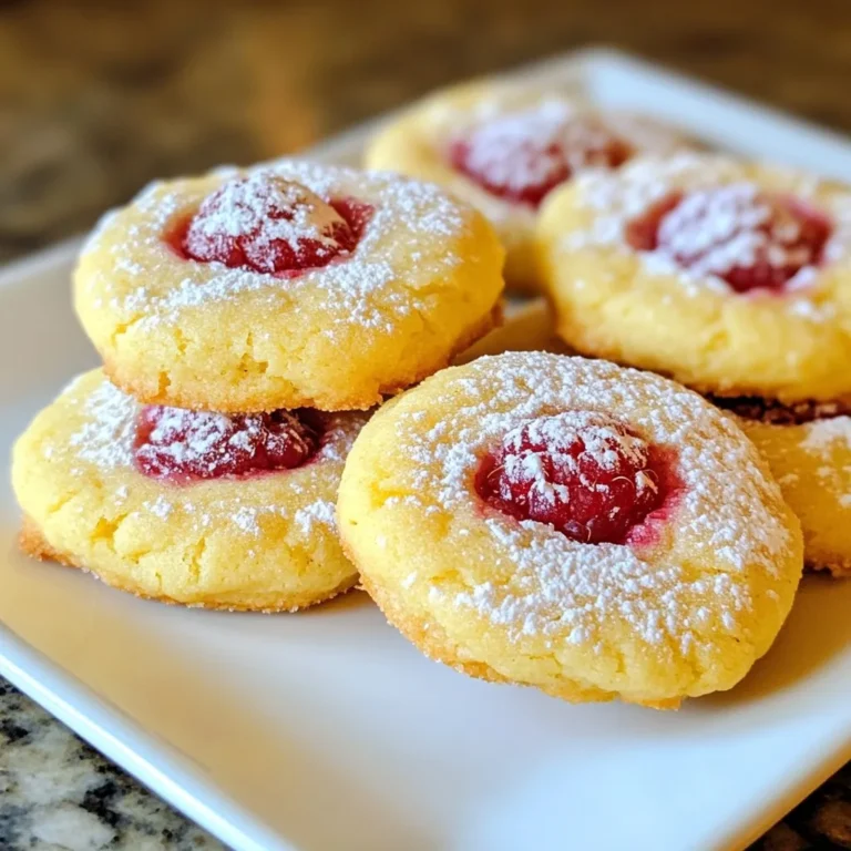 To make delicious Lemon Raspberry Cookies, you need a few simple ingredients. Here’s the list: - 1 cup unsalted butter, softened - 1 cup granulated sugar - 1 large egg - 2 tablespoons lemon zest - 2 tablespoons lemon juice - 2 cups all-purpose flour - 1 teaspoon baking powder - 1/2 teaspoon salt - 1 cup fresh raspberries (or frozen, thawed and drained) - 1/2 teaspoon vanilla extract - Powdered sugar for dusting (optional) Each ingredient plays a key role. The unsalted butter gives the cookies a rich flavor. Granulated sugar adds sweetness and helps with texture. The egg binds everything together. Lemon zest and juice bring a bright, fresh taste. All-purpose flour provides structure, while baking powder helps them rise. Salt balances the sweetness. Fresh raspberries add a burst of fruity flavor. Vanilla extract rounds out the cookie's taste. Finally, powdered sugar can add a sweet touch on top. Make sure you have everything ready before you start baking. This will help you stay organized and keep the process smooth. Happy baking! {{ingredient_image_1}} First, you need to get your baking sheet ready. Preheat your oven to 350°F (175°C). Line your baking sheet with parchment paper. This helps the cookies not stick. Make sure the paper covers the whole sheet. Next, grab a large mixing bowl. Here, cream together 1 cup of softened butter and 1 cup of granulated sugar. Use a mixer for about 3 to 4 minutes until it looks light and fluffy. Add in 1 large egg, 2 tablespoons of lemon zest, and 2 tablespoons of lemon juice. Beat this mix until it is well blended. In a separate bowl, whisk together 2 cups of all-purpose flour, 1 teaspoon of baking powder, and 1/2 teaspoon of salt. Slowly add the dry mix to the wet mix, stirring gently. Be careful! Overmixing can make your cookies tough. Finally, fold in 1 cup of raspberries and 1/2 teaspoon of vanilla extract. Do this gently to keep the raspberries whole. Now, it's time to scoop the dough. Use a tablespoon to make small balls of dough. Place them on the prepared baking sheet, leaving about 2 inches between each ball. Bake in your preheated oven for 12 to 15 minutes. Watch for the edges to turn light golden and the centers to be set. Once done, take them out and let them cool for 5 minutes on the sheet. After that, move the cookies to a wire rack to cool completely. If you like, dust them with powdered sugar for a sweet finish! To get the right texture in your Lemon Raspberry Cookies, start with softened butter. Cream it well with sugar until light and fluffy. This step adds air, making your cookies soft. Don’t overmix the dough once you add flour. Mixing just until combined helps keep the cookies tender. Bake until the edges are golden but the centers are still soft. This will give you that melt-in-your-mouth feel. If you need to substitute, you can use coconut oil instead of butter for a dairy-free option. For sugar, consider using brown sugar to add depth. You can swap the all-purpose flour for a gluten-free blend if you like. If you want a different flavor, lemon extract works well in place of lemon zest or juice. Just remember to adjust the amounts based on your taste. When handling raspberries, be gentle! They bruise easily. If you use frozen raspberries, thaw them first and drain any excess liquid. This helps prevent your dough from becoming too wet. When you fold them into the dough, do so carefully. You want them to stay whole for the best texture and look. Enjoy the bursts of flavor they add to each bite! Pro Tips Perfect Butter Temperature: Ensure your butter is softened but not melted for the best texture in your cookies. Gently Fold Raspberries: When incorporating raspberries, fold them in gently to prevent them from breaking and staining the dough. Watch the Baking Time: Keep an eye on your cookies as they bake; they should be lightly golden at the edges but still soft in the center. Cooling is Key: Allow cookies to cool on the baking sheet before transferring them to a wire rack to maintain their shape and texture. {{image_2}} You can change the lemon zest and juice for other citrus fruits. Lime or orange can add a new twist. These flavors mix well with raspberries. Just use the same amount as lemon in your recipe. Lime gives a fresh taste, while orange adds sweetness. Try both to find your favorite! Raspberries are tasty, but you can also use other berries. Blueberries, strawberries, or blackberries work well too. Mix and match berries for fun flavors. If using larger berries, cut them into smaller pieces. This helps them blend into the dough better. Each berry will give a new taste to your cookies. You can make these cookies gluten-free easily. Just swap all-purpose flour for gluten-free flour. Many brands offer great blends that work well in baking. Make sure to check the package for the right amount. This way, everyone can enjoy these cookies without worry. To keep your Lemon Raspberry Cookies fresh, place them in an airtight container. Use parchment paper between layers to avoid sticking. Store the container at room temperature for best results. If the cookies are warm, let them cool first before sealing. Freezing cookies is a great way to save them for later. First, allow the cookies to cool completely. Then, place them in a single layer on a baking sheet. Freeze for about two hours until solid. Once frozen, transfer them to a freezer bag. Remove as much air as possible before sealing. You can freeze these cookies for up to three months. When stored correctly, Lemon Raspberry Cookies last about one week at room temperature. If you freeze them, they can last for up to three months. Just remember to thaw them at room temperature before enjoying. Yes, you can use frozen raspberries. Just make sure to thaw and drain them first. This helps keep your cookies from getting too soggy. If you don’t drain them, the extra juice can make the dough too wet. The flavor of the cookies will still be bright and tasty! To check if the cookies are done, look for golden edges. The centers should feel set but slightly soft. If they still look shiny and soft in the middle, give them a bit more time. Let them cool on the sheet for 5 minutes. They will firm up a little as they cool. If you want to substitute butter, try using coconut oil or a plant-based butter. Both options work well in this recipe. Just make sure they are softened before mixing. This keeps your cookies soft and chewy. You could also use applesauce for a healthier twist, but the texture may change a bit. In this post, we explored the key ingredients and steps to make lemon raspberry cookies. I shared tips for achieving the right texture and offered fun variations, such as adding different berries or going gluten-free. Remember to store your cookies properly to keep them fresh longer. These cookies are a delight that combines tart and sweet flavors. You can play around with the recipe and make it your own. Enjoy baking and sharing these tasty treats. Your taste buds will thank you!
