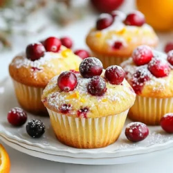 - 1 box of vanilla cake mix - 1 cup fresh or frozen cranberries - Zest of 1 large orange - 1/2 cup fresh orange juice - 1/3 cup vegetable oil - 2 large eggs - 1 teaspoon vanilla extract These main ingredients are key to creating the best cranberry orange muffins. The vanilla cake mix gives you a sweet base. Fresh or frozen cranberries add a tart burst. Zest and juice from the orange bring bright, citrus notes. Eggs and vegetable oil help bind the mixture and keep it moist. - 1/2 cup chopped walnuts or pecans - 1/2 teaspoon cinnamon - Powdered sugar for dusting You can add chopped walnuts or pecans for a crunchy texture. Cinnamon gives warmth and spice to the muffins. After baking, a light dusting of powdered sugar adds a sweet touch. Feel free to mix and match these add-ins to suit your taste! {{ingredient_image_1}} First, set your oven to 350°F (175°C). This temperature is perfect for baking muffins. While the oven heats, line a muffin tin with paper liners or grease it well with cooking spray. This step helps the muffins come out easily after baking. In a large bowl, pour in the box of vanilla cake mix. If you want an extra touch of flavor, add 1/2 teaspoon of cinnamon. Mixing this in brings warmth and depth to your muffins. Stir the dry ingredients together until they are well blended. In another bowl, whisk together 1/2 cup of fresh orange juice, 1/3 cup of vegetable oil, 2 large eggs, and 1 teaspoon of vanilla extract. Make sure everything is mixed well. This blend will give your muffins moisture and sweetness. Now, slowly pour the wet mixture into the dry ingredients. Stir gently until just combined. It’s okay if there are a few lumps; this keeps the muffins light. Next, fold in 1 cup of cranberries and the zest of one large orange. If you like nuts, add 1/2 cup of chopped walnuts or pecans at this stage. Using a spoon, fill each muffin cup about two-thirds full with the batter. This allows room for the muffins to rise. Bake them in your preheated oven for 18 to 22 minutes. To check if they are done, insert a toothpick into the center. If it comes out clean, they are ready! After baking, take the muffins out and let them cool in the pan for about 5 minutes. Then, transfer them to a wire rack to cool completely. If you want a sweet finish, dust the tops with powdered sugar once they are cool. This makes them look and taste even better! To get the best muffin texture, avoid overmixing the batter. Mix until the ingredients just come together. A few lumps are okay. Overmixing makes muffins tough. Use a rubber spatula to fold in cranberries and zest gently. This keeps the muffins soft and fluffy. If you want to change the cranberries, try blueberries or raspberries. You can also use dried cranberries for a different texture. For nuts, sunflower seeds or pumpkin seeds work well. If you are nut-free, skip the nuts entirely. These swaps keep your muffins tasty and fresh. You can prepare the muffin batter in advance. Store it in the fridge for 2 days. Just cover the bowl with plastic wrap. When ready to bake, preheat the oven. Spoon the batter into the muffin tin and bake. This saves time on busy mornings. Pro Tips Freshness Matters: For the best flavor, use fresh cranberries when they are in season. If using frozen, do not thaw them before adding to the batter to avoid excess moisture. Mixing Technique: Be careful not to overmix the batter. A few lumps are perfectly fine; they help keep the muffins light and fluffy. Customize Your Muffins: Feel free to experiment with mix-ins like chocolate chips or dried fruits in addition to the cranberries for a unique twist. Storage Tips: Once cooled, store your muffins in an airtight container at room temperature for up to 3 days, or in the freezer for up to 3 months for longer freshness. {{image_2}} You can easily change the taste of your muffins. Try adding different fruits like blueberries or raspberries. You can also mix in some dried fruit, like apricots or raisins. Want a spice kick? Add a pinch of nutmeg or ginger. These simple swaps can make your muffins unique and fun. A glaze can add extra flavor and shine. You might try a simple orange glaze made from powdered sugar and orange juice. Just mix until smooth and drizzle it over the cooled muffins. For a richer taste, a cream cheese glaze works great, too. You can even experiment with chocolate or caramel drizzle for a sweet treat. If you're gluten-free, look for a gluten-free cake mix. Many brands work well and taste great. For a vegan option, use plant-based eggs. You can make these by mixing ground flaxseed with water. Swap the vegetable oil with coconut oil or applesauce for moisture. These adjustments let everyone enjoy your muffins. You can keep your muffins fresh on the counter. Store them in an airtight container. This helps keep moisture in. They will stay fresh for about two days. If you want a longer shelf life, consider other storage methods. If you want to keep muffins longer, refrigerate them. Wrap them in plastic wrap or place them in a sealed container. They can last up to a week in the fridge. This method works well if you live in a hot, humid area. Freezing is a great option for long-term storage. To freeze, wrap each muffin in plastic wrap. Then, place them in a freezer bag or container. They can last up to three months in the freezer. When you want to eat them, just thaw at room temperature or warm them in the microwave. Enjoy your muffins fresh! Yes, you can use frozen cranberries. They work well in this recipe. Here are some tips: - Do not thaw the frozen cranberries before adding them to the batter. - Using frozen cranberries keeps the batter cold and fluffy. - If you thaw them, they may turn mushy and change the muffin texture. To check if your muffins are done, use the toothpick method. Insert a toothpick into the center of a muffin. If it comes out clean, they are ready. Here are more details: - If the toothpick has wet batter, bake for a few more minutes. - Keep an eye on them around the 18-minute mark. - Muffins should be golden brown on top when done. Yes, you can make these muffins without eggs. Here are some good substitutes: - Use 1/4 cup unsweetened applesauce for each egg. - You can also use 1/4 cup yogurt or buttermilk. - Another option is to mix 1 tablespoon of ground flaxseed with 3 tablespoons of water. Let it sit for five minutes before adding it to the mix. These muffins use simple ingredients for a tasty treat. You combine vanilla cake mix, cranberries, and orange juice, then bake until golden. I shared tips to ensure your muffins turn out perfect every time. You can also customize flavors and adjust for diets. Store them easily at room temperature or freeze for later. Make these muffins your own, and enjoy each bite!