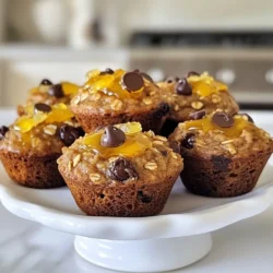 Here are the key ingredients for your oatmeal chocolate chip morning muffins: - 1 cup rolled oats - 1 cup milk (dairy or plant-based) - 1/2 cup mashed ripe bananas (about 1 large banana) - 1/3 cup honey or maple syrup - 1/4 cup vegetable oil (or melted coconut oil) - 1 large egg - 1 teaspoon vanilla extract - 1 cup all-purpose flour - 1 teaspoon baking powder - 1/2 teaspoon baking soda - 1/2 teaspoon cinnamon - 1/4 teaspoon salt - 1/2 cup chocolate chips (semi-sweet or dark) - 1/4 cup chopped nuts (optional, walnuts or pecans) In this recipe, rolled oats provide a hearty base. They add fiber and keep you full. Milk can be any type you prefer. Dairy milk offers creaminess while plant-based options add unique flavors. Ripe bananas play a big role in texture. They sweeten the muffins and keep them moist. Sweeteners are key too. Honey gives a distinct taste, while maple syrup adds a lovely depth. For oil, you can use vegetable oil, or try coconut oil for a hint of coconut flavor. Chunks of chocolate chips bring joy to each bite. You can also add nuts for crunch and healthy fats. Each ingredient works together to create a delicious morning treat. {{ingredient_image_1}} You can either grease the muffin tin or line it with paper liners. Greasing helps muffins pop out easily. Lining keeps them clean and makes for easy serving. I prefer using liners for less mess and quick cleanup. Soaking the oats is key. It softens them and helps with texture. You should soak the oats in milk for about 10 minutes. This gives the oats time to absorb the liquid and become tender. In a large bowl, mash your ripe banana well. Then, add honey or maple syrup, vegetable oil, egg, and vanilla extract. Whisk everything together until it’s smooth. This mix adds flavor and moisture to your muffins. Proper measurement is important. Use a spoon to scoop flour into your measuring cup, then level it off. In a separate bowl, mix together all-purpose flour, baking powder, baking soda, cinnamon, and salt. This will ensure even rising and flavor. Now it’s time to mix wet and dry. Pour the soaked oats into the banana mix and stir until combined. Then, slowly add the dry mix, folding gently. Be careful not to overmix. Finally, fold in the chocolate chips, using a gentle motion. Preheat your oven to 350°F (175°C). Once mixed, divide the batter into muffin cups, filling them about two-thirds full. Bake for 18-20 minutes. You’ll know they are done when they are golden brown and a toothpick comes out clean. To make the best muffins, avoid overmixing. When you mix too much, muffins can turn tough. Just stir until the dry and wet ingredients are barely combined. This keeps them light and fluffy. For fluffier muffins, consider adding an extra egg. The added protein helps create a better rise. You can also use yogurt instead of some oil. This change adds moisture while keeping the muffins soft. The best way to enjoy these muffins is warm from the oven. They are soft and gooey with melted chocolate chips. Pair them with a cup of coffee for a great morning treat. You can also serve them with yogurt or fresh fruit for a balanced breakfast. You can make these muffins healthier by swapping some ingredients. Use whole wheat flour instead of all-purpose flour. This adds fiber and nutrients. For a sweeter taste, try using applesauce instead of some honey or maple syrup. You can also play with flavors. Add a pinch of nutmeg or cardamom for a warm spice. Try mixing in blueberries or shredded coconut for fun new tastes. Each change makes the muffins your own! Pro Tips Use Overripe Bananas: The riper the bananas, the sweeter and more flavorful your muffins will be. Look for bananas with plenty of brown spots for the best results. Mix-Ins Variety: Feel free to customize your muffins by adding different mix-ins like dried fruits, seeds, or even coconut flakes for extra texture and flavor. Don't Overmix: When combining the wet and dry ingredients, mix just until incorporated. Overmixing can lead to tough muffins. Store Properly: To keep your muffins fresh, store them in an airtight container at room temperature for up to 3 days, or freeze them for up to 3 months. {{image_2}} For a gluten-free twist, you can swap all-purpose flour with gluten-free flour blends. Look for a blend that includes xanthan gum for better texture. Almond flour is another great choice. It adds a nutty flavor and keeps the muffins moist. Just remember to adjust the liquid slightly, as gluten-free flours can absorb more moisture. If you want a vegan version, you can replace the egg with a flax egg. To make a flax egg, mix 1 tablespoon of ground flaxseed with 2.5 tablespoons of water. Let it sit for 5 minutes until it thickens. Use plant-based milk, like almond or oat milk, instead of regular milk. These simple changes help keep the muffins tasty and fluffy. You can change up the flavor by adding spices like nutmeg or ginger. A pinch of nutmeg adds warmth, while ginger gives a nice zing. You can also use dark chocolate chips for a richer taste. For a fruity touch, consider adding dried fruits like cranberries or raisins. These twists make each batch unique and fun! You can store your muffins at room temperature. Place them in an airtight container. This keeps them fresh for a few days. If you want them to last longer, use the fridge. But note that refrigeration can change their texture. Freezing muffins is a great way to save them. First, let the muffins cool completely. Then, wrap each one in plastic wrap tightly. After that, place them in a freezer bag. This helps avoid freezer burn. When you want to eat one, take it out and thaw at room temperature. You can also heat them in the microwave for a quick treat. These muffins can last about 3 days at room temperature. If you keep them in the fridge, they can last about a week. Frozen muffins can stay good for up to 3 months. Just remember to wrap them well before freezing! Yes, you can use quick oats. They will change the texture a bit. Quick oats absorb more liquid, so your muffins may be softer. For a firmer muffin, stick to rolled oats. Check the muffins after 18 minutes. Insert a toothpick into the center. If it comes out clean, they are done. The tops should be golden brown and firm to touch. Yes, you can use applesauce or pumpkin puree. Both will add moisture and sweetness. Just keep the amount the same as the bananas. Yes! You can skip the honey or maple syrup. Use ripe bananas for natural sweetness. You may want to taste the batter before baking to adjust flavors. You now have all the tools to make delicious muffins. We covered key ingredients, like oats and bananas, and how they shape the texture. You learned the step-by-step process, from soaking oats to baking them. Each tip helps you achieve perfect muffins every time. Remember, customization is key! Try different flavors or adjustments to fit your taste. With proper storage, your muffins will stay fresh longer. Enjoy creating, sharing, and savoring your tasty treats!
