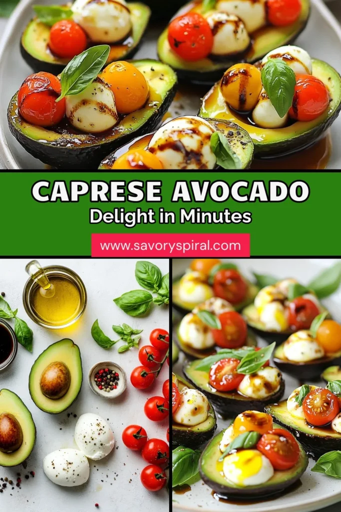 Discover the deliciousness of Caprese stuffed avocados, a must-try in your collection of healthy avocado recipes! This easy stuffed avocado recipe combines creamy avocado with fresh mozzarella, cherry tomatoes, and basil, all drizzled with balsamic glaze for an irresistible salad experience. Perfect as a light meal or appetizer, these fresh mozzarella avocado salads are sure to impress. Save this recipe and bring vibrant flavors to your table! #CapreseStuffedAvocados #HealthyRecipes #AvocadoLovers #EasyRecipes