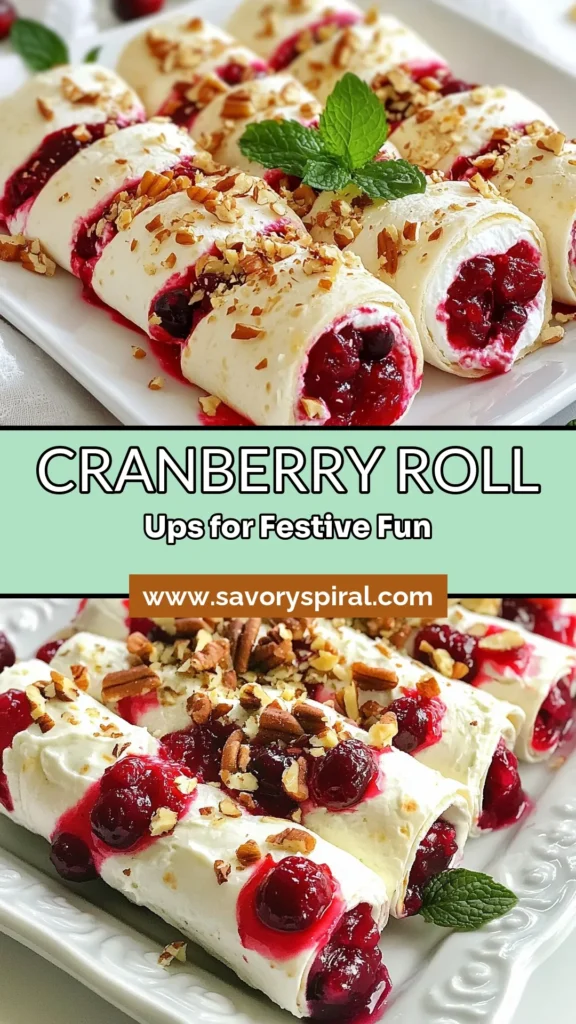 Discover the perfect festive appetizer with this delicious cranberry roll ups recipe! These cream cheese cranberry roll ups are an easy and crowd-pleasing holiday snack. Made with fresh cranberries and flour tortillas, they’re a delightful twist on traditional tortilla roll ups with cranberries. Elevate your holiday gatherings with this tasty treat—save this recipe and impress your guests! #CranberryRollUps #FestiveAppetizer #HolidaySnacks #TortillaRollUps