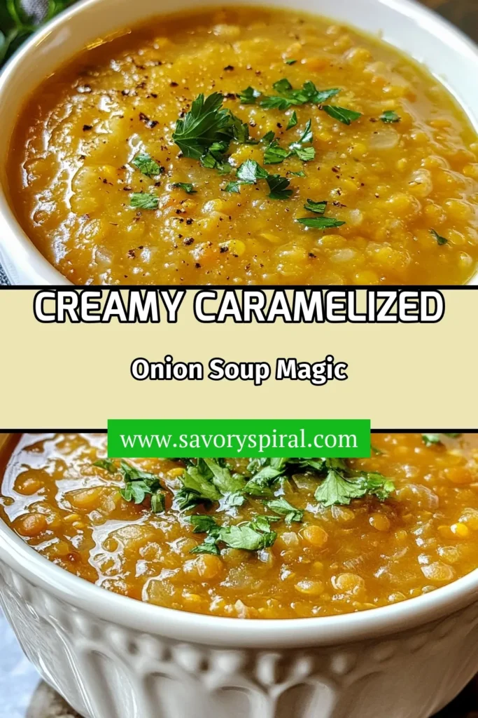 Warm up with this delicious caramelized onion red lentil soup, a perfect vegetarian lentil soup that's both healthy and easy to make. This red lentil soup recipe combines deeply caramelized onions with aromatic spices for a comforting bowl of goodness. Ready in just 50 minutes, it's a great addition to your collection of healthy soup recipes. Don’t miss out on this flavorful dish—save and try it today! #LentilSoup #HealthyRecipes #VeganSoup #ComfortFood