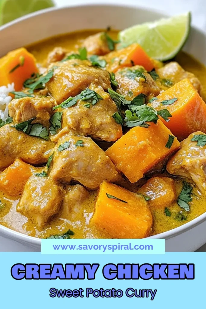 Discover the deliciousness of this chicken sweet potato curry, an easy curry recipe that's perfect for any weeknight meal. This healthy chicken curry features tender chicken and sweet potatoes simmered in creamy coconut milk for a flavorful dish everyone will love. Ready in just 40 minutes, it's a must-try for fans of flavorful sweet potato recipes. Save this coconut milk chicken curry for your next dinner! #ChickenCurry #EasyRecipes #HealthyEating #CurryLovers