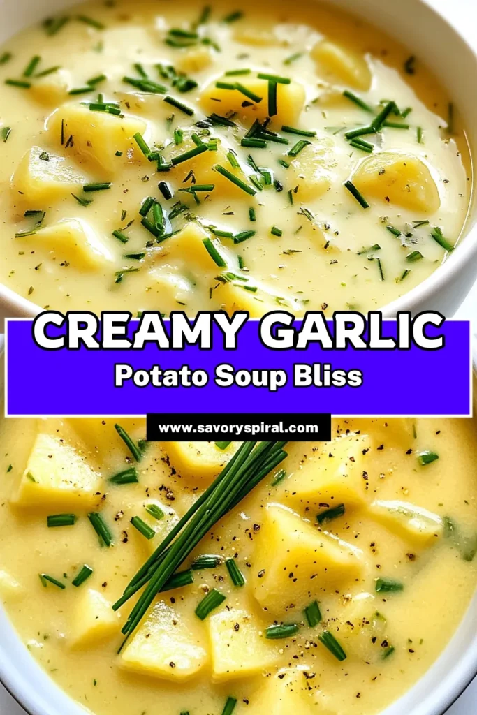 Discover the ultimate creamy garlic potato soup that will warm your soul! This easy garlic soup combines the rich flavors of herb potato soup with a vegan twist using coconut cream for a delicious option. Perfect as a cozy meal or a hearty side, this vegetable broth potato soup is sure to impress. Try this easy herb potato soup recipe today and elevate your dinner game! Save for later! #PotatoSoup #VeganRecipes #ComfortFood #SoupLovers