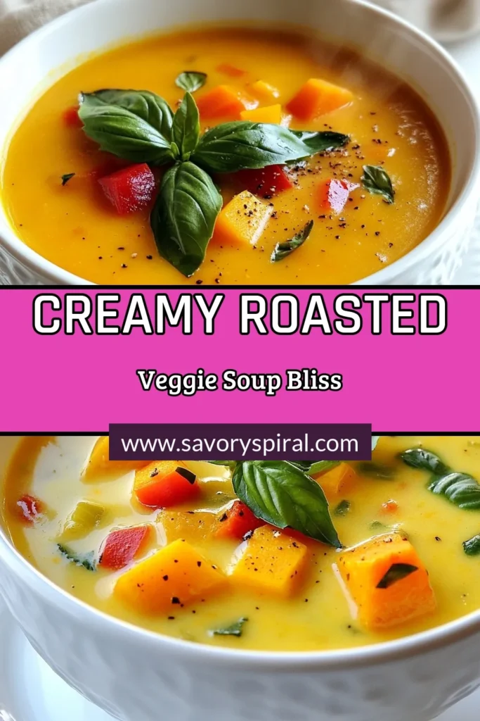 Discover the ultimate comforting recipe for roasted vegetable soup! This creamy butternut squash soup is not only delicious but also falls under healthy soup recipes. Loaded with vibrant veggies and enriched with coconut milk, it's a perfect vegan soup with coconut milk that your family will love. Plus, it’s an easy vegetable broth soup, making it a go-to for your meal prep. Save this recipe for a warm bowl of goodness! #RoastedVegetableSoup #HealthySoupRecipes #VeganSoup #EasyRecipes