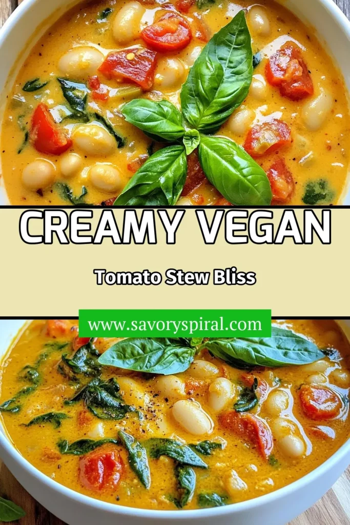 Indulge in this flavorful vegan tomato stew, a delightful creamy white bean stew that's perfect for a cozy night in. Packed with healthy vegetables, it’s the ultimate vegan comfort food that's both easy to make and nutritious. Enjoy a bowl of this creamy vegan tomato white bean stew as a satisfying meal. Save this easy vegan recipe and share the love! #VeganComfortFood #EasyVeganRecipes #HealthyVegetableStew #CreamyWhiteBeanStew