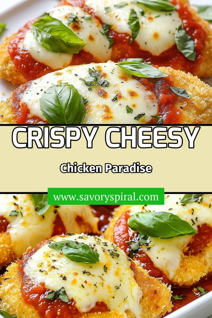 Discover the ultimate Crispy Chicken Parmesan that combines the crunch of Panko breaded chicken with gooey mozzarella in this easy chicken Parmesan bake. This cheesy chicken recipe promises a delightfully crispy texture and rich flavors that you'll love. Perfect for weeknight dinners, it's a dish everyone will request. Try this delicious Cheesy Chicken Recipe and elevate your meal tonight! Save this recipe for later! #CrispyChickenParmesan #CheesyChickenRecipe #PankoBreadedChicken #EasyChickenParmesan